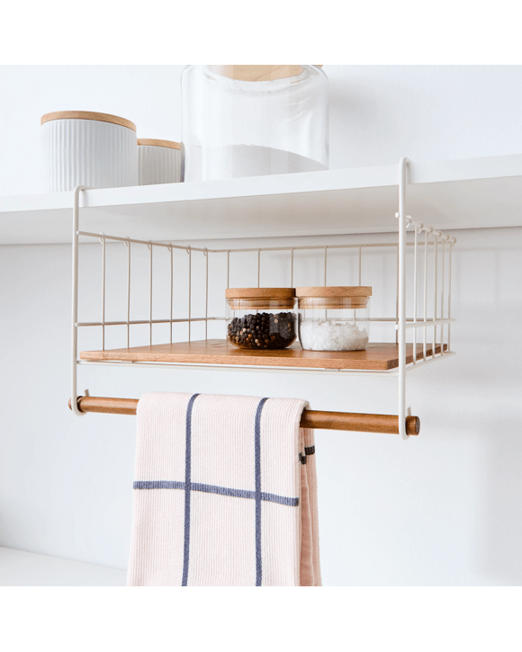 Off White and Acacia Undershelf Basket