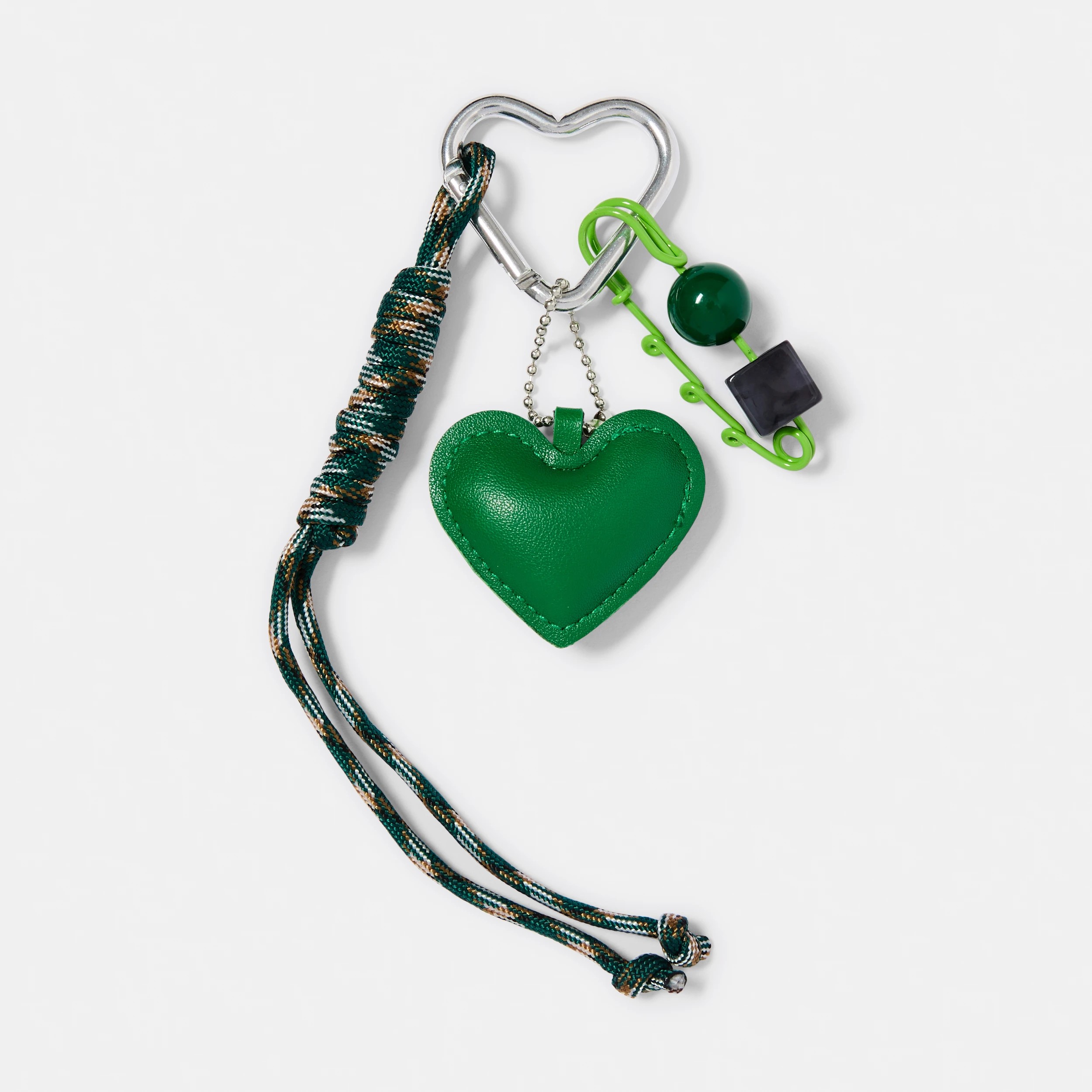1 PU Heart Bead Charm Keyring - Green and Silver Tone, 1 of 3