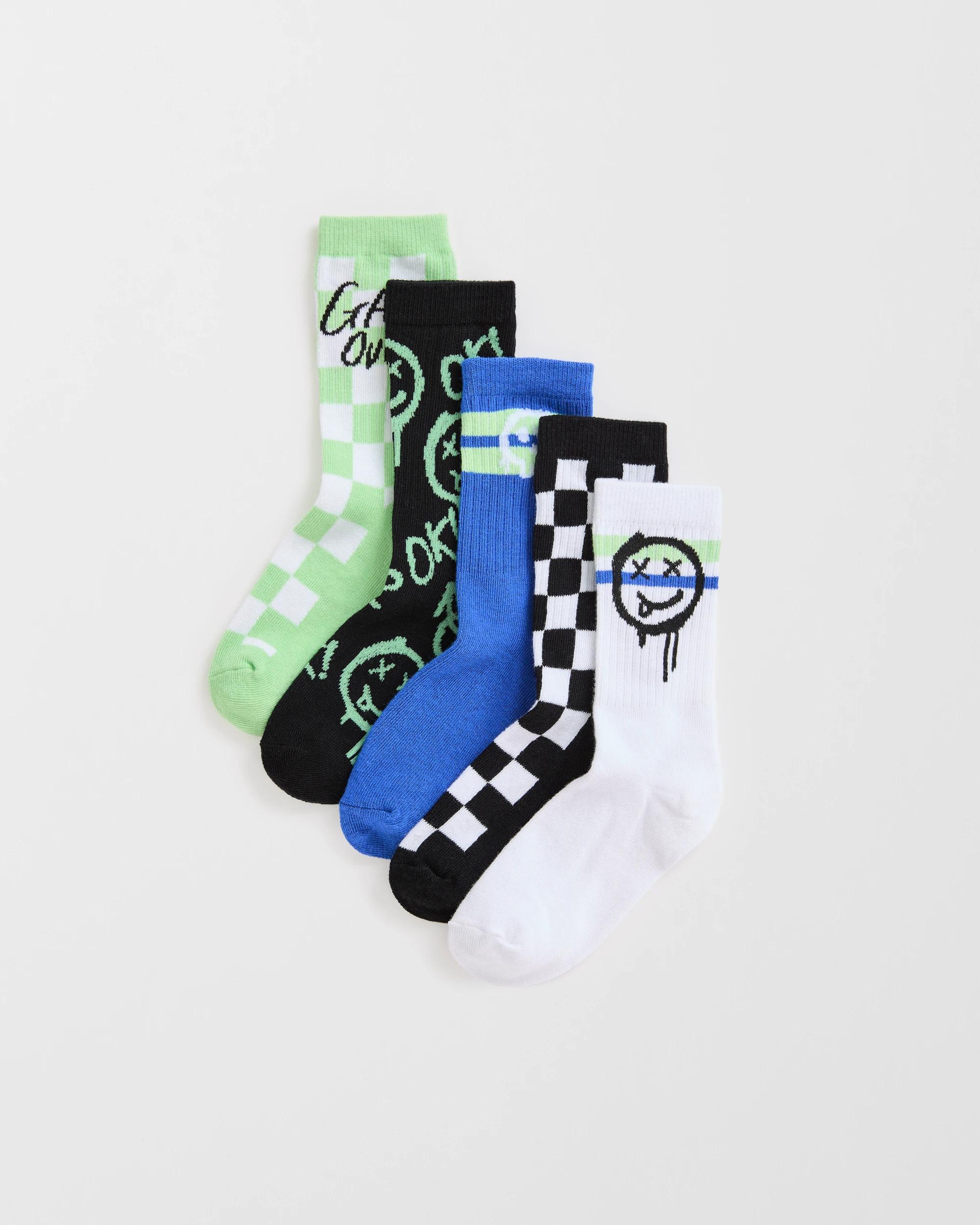 1 Maxx 5 Pack Boys Crew Socks FACE, 1 of 3