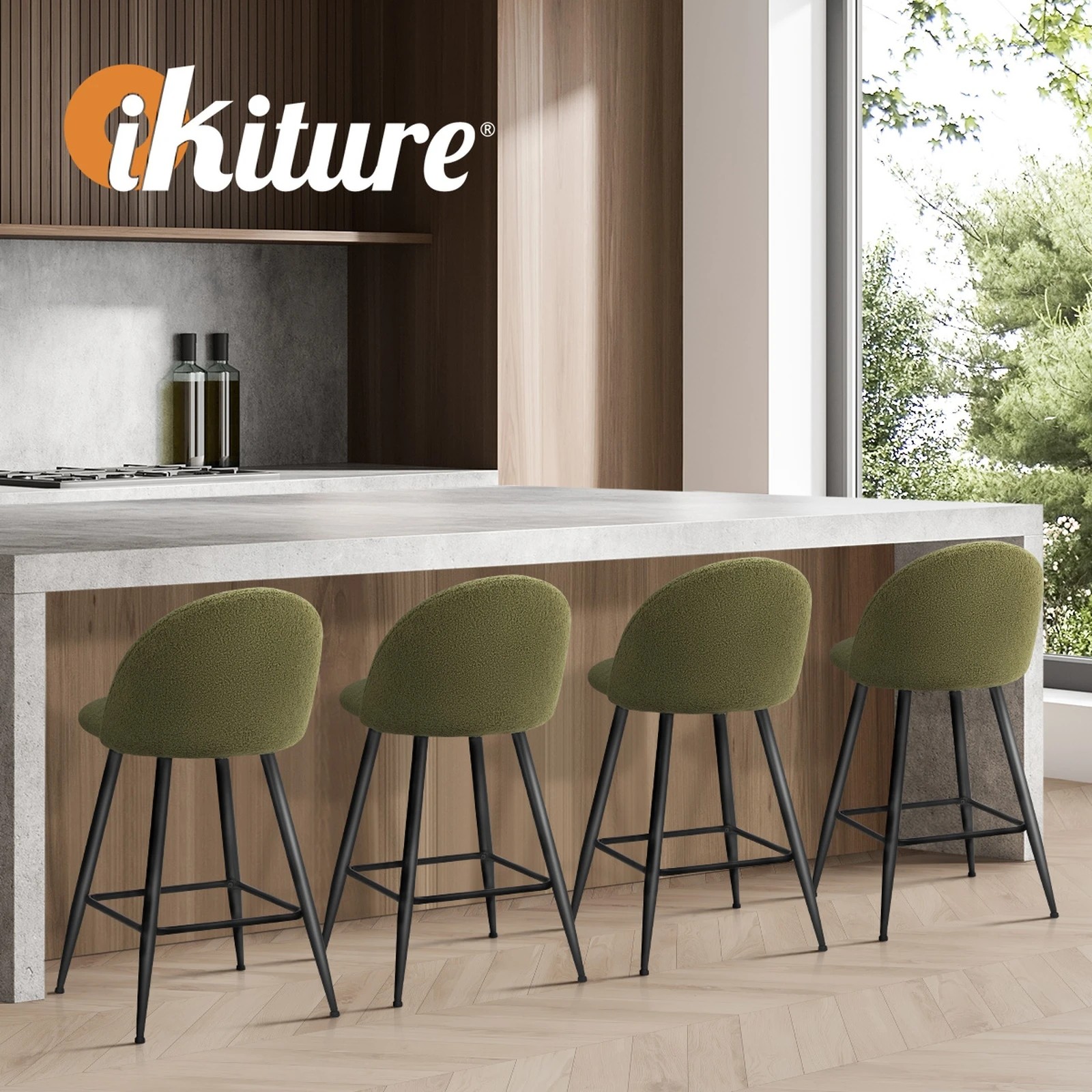 5 Oikiture 4x Bar Stools Kitchen Dining Chairs Counter Stool Boucle Padded
 - Green, 5 of 10