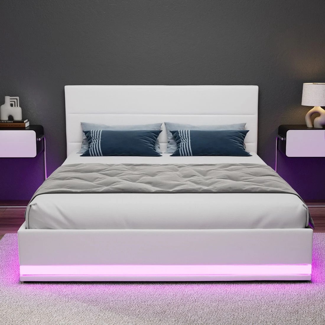 7 Artiss Bed Frame Queen Size Led Gas Lift
 - White, 7 of 7