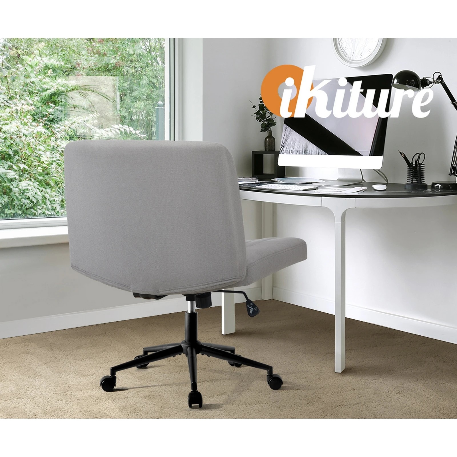 7 Oikiture Armless Office Desk Chair Linen
 - Grey, 7 of 9