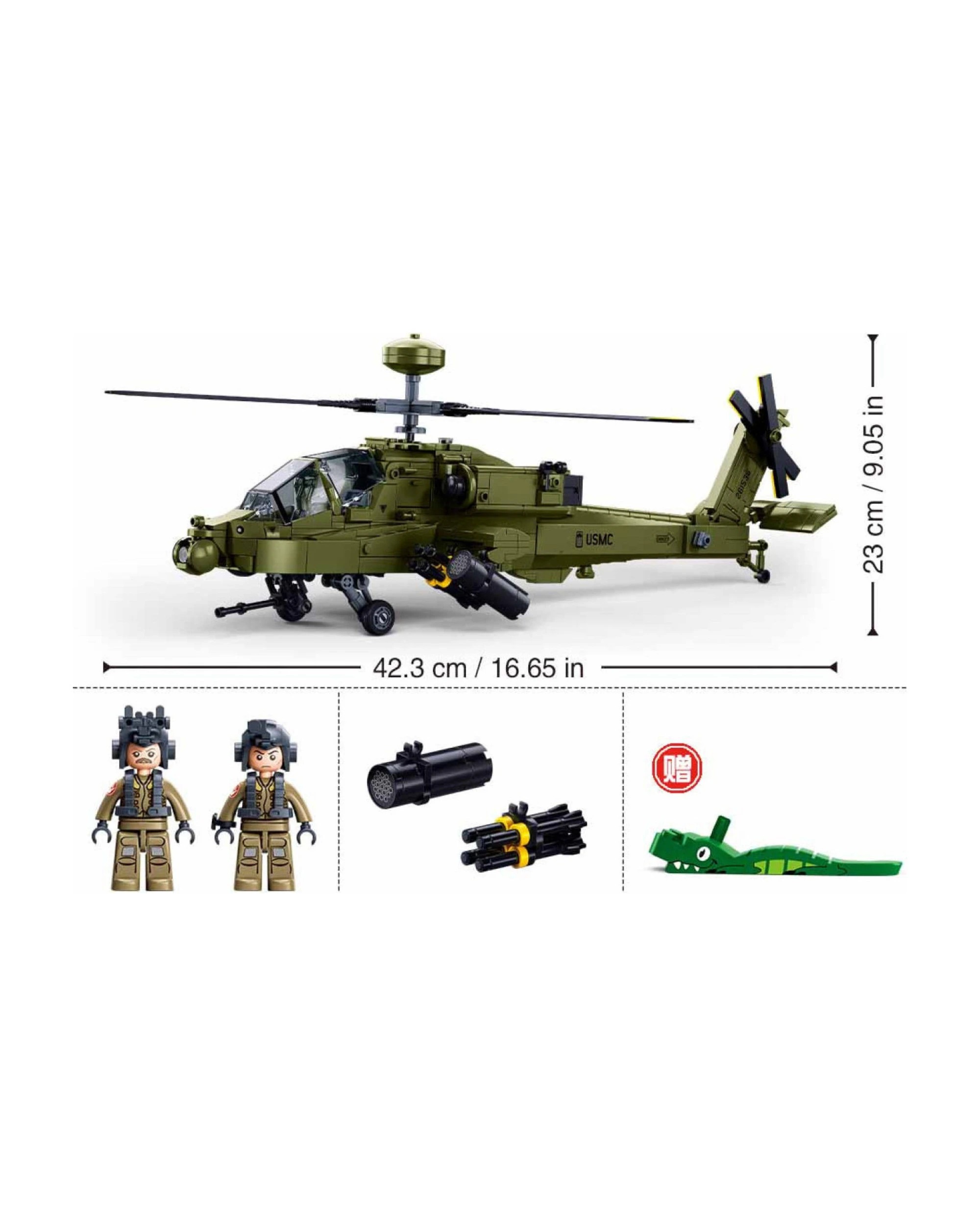 Sluban B1536 Model Kit 1:44 AH-64D Apache Attack Helicopter Chopper ...
