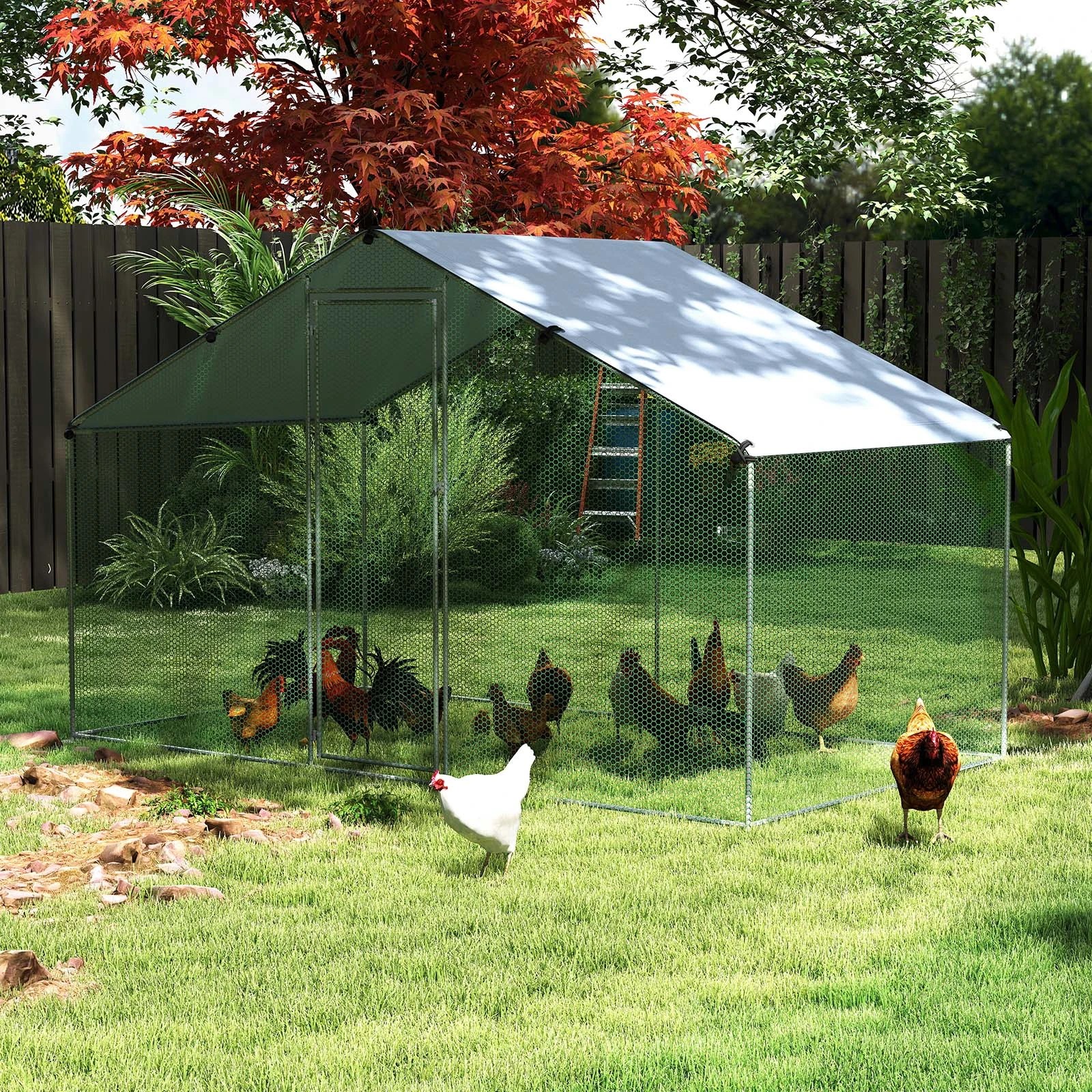 4 Costway Large Chicken Coop Walk-in Poultry Cage w/w/Oxford Canopy 3x1.7x1.9m, 4 of 4