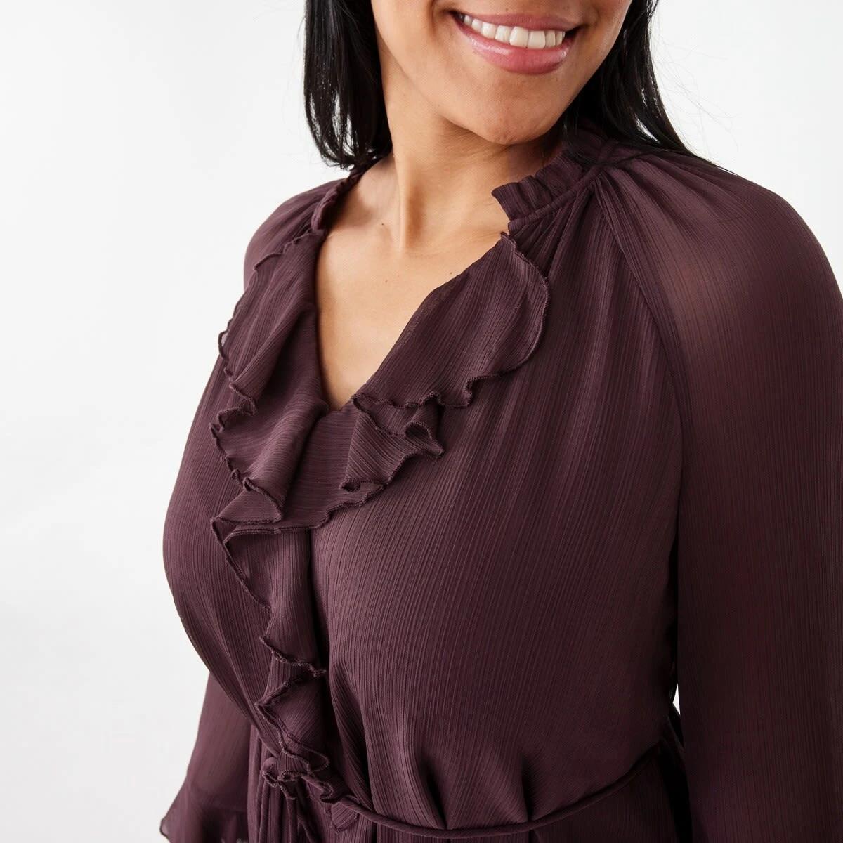 6 Long Sleeve Ruffle Mini Dress Mulberry, 6 of 10