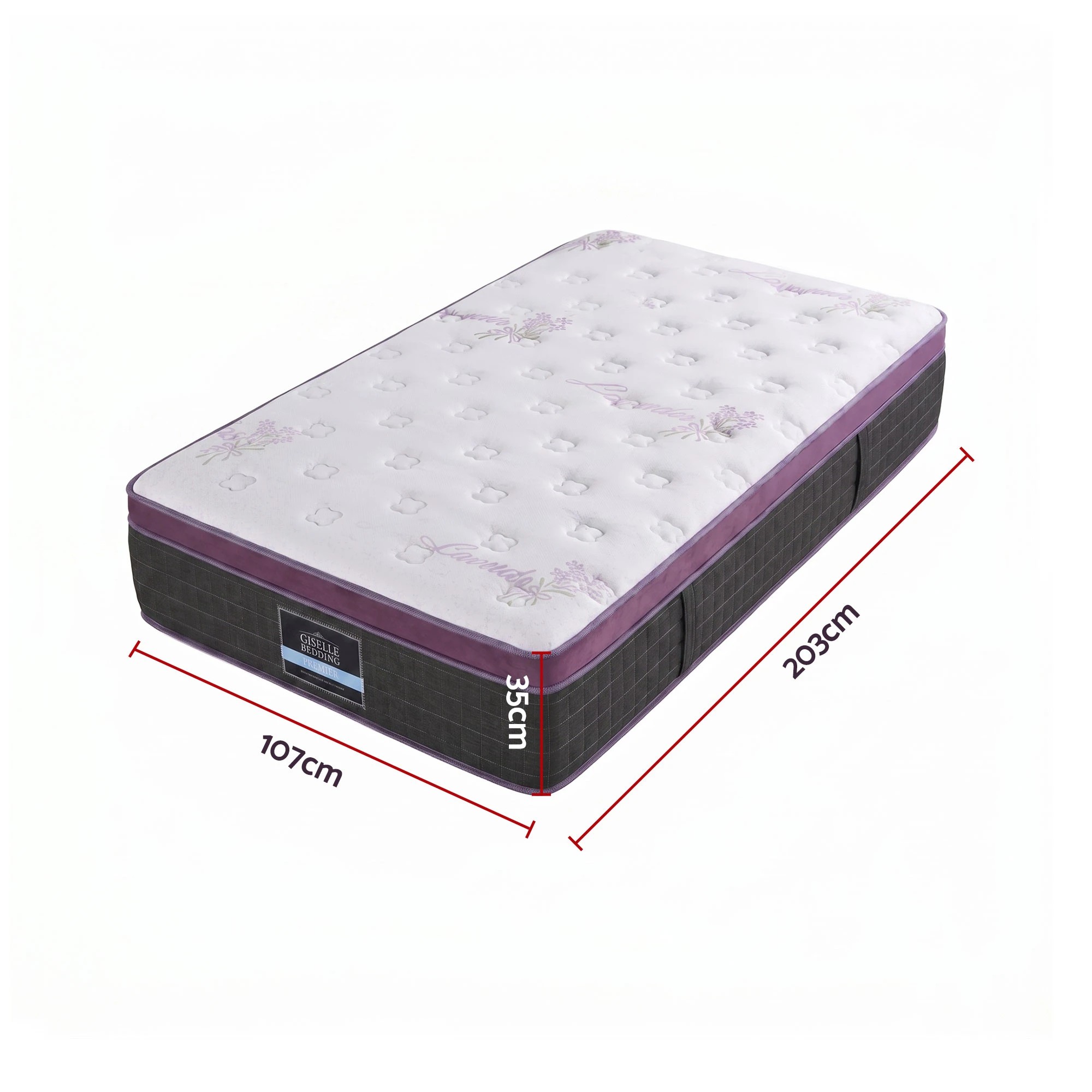 3 Giselle Euro Top Mattress Firm Pocket Spring Edge Support - King Single Bed - Multi, 3 of 9