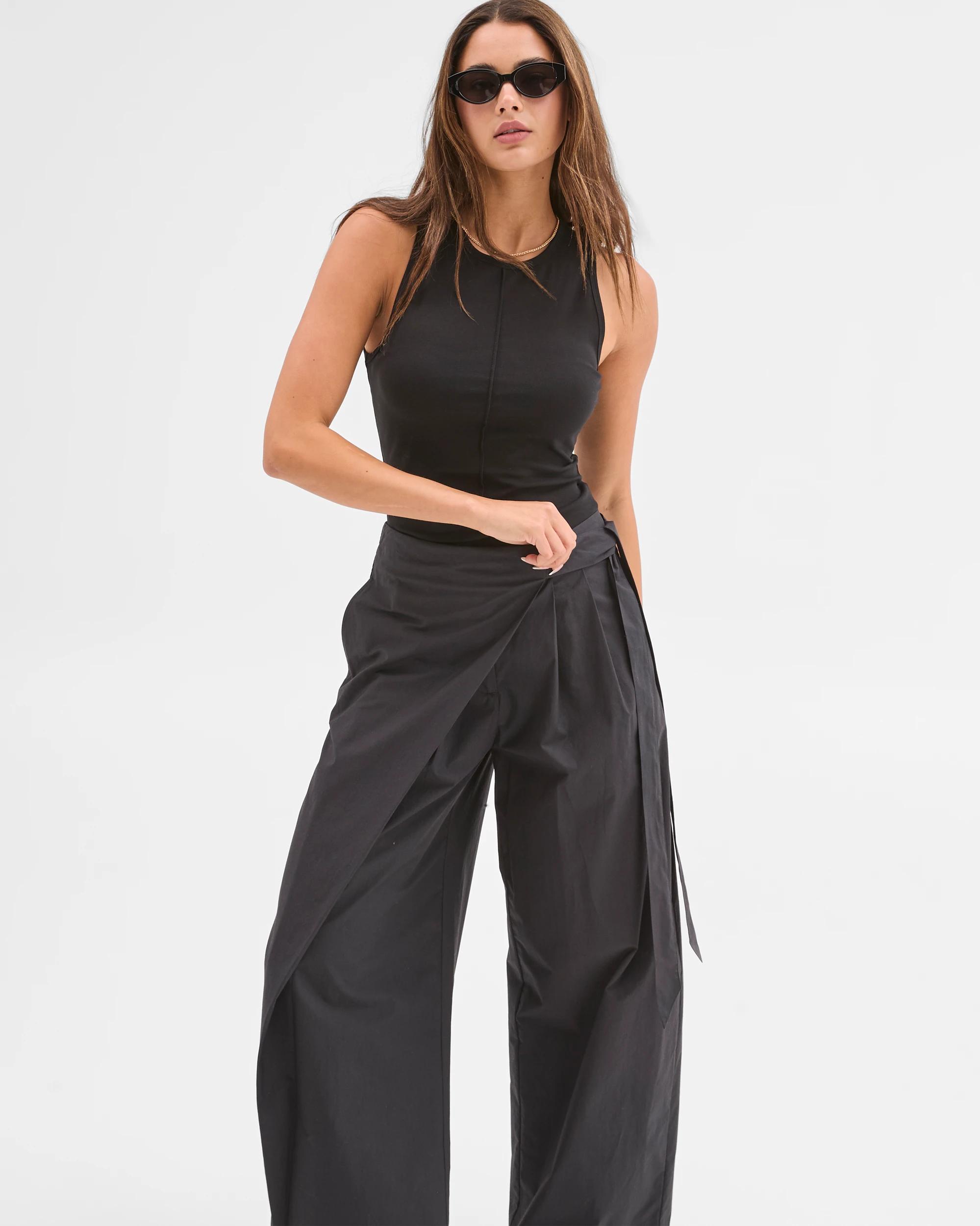 2 Lily Loves Australian Cotton Wrap Front Pants BLACK, 2 of 6