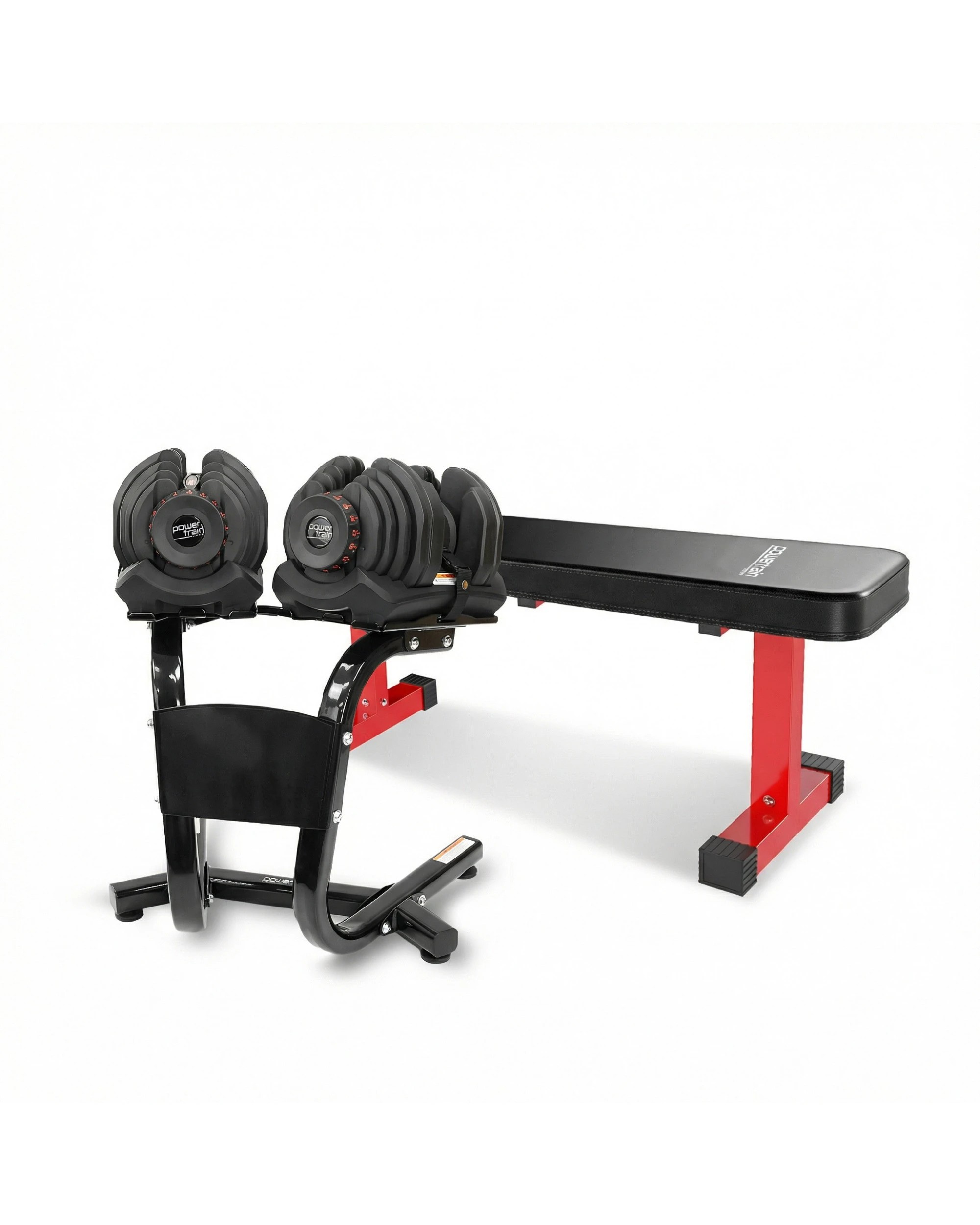 1 Powertrain 80KG Adjustable Dumbbell Set and Stand with Flat Bench - Black, 1 of 10