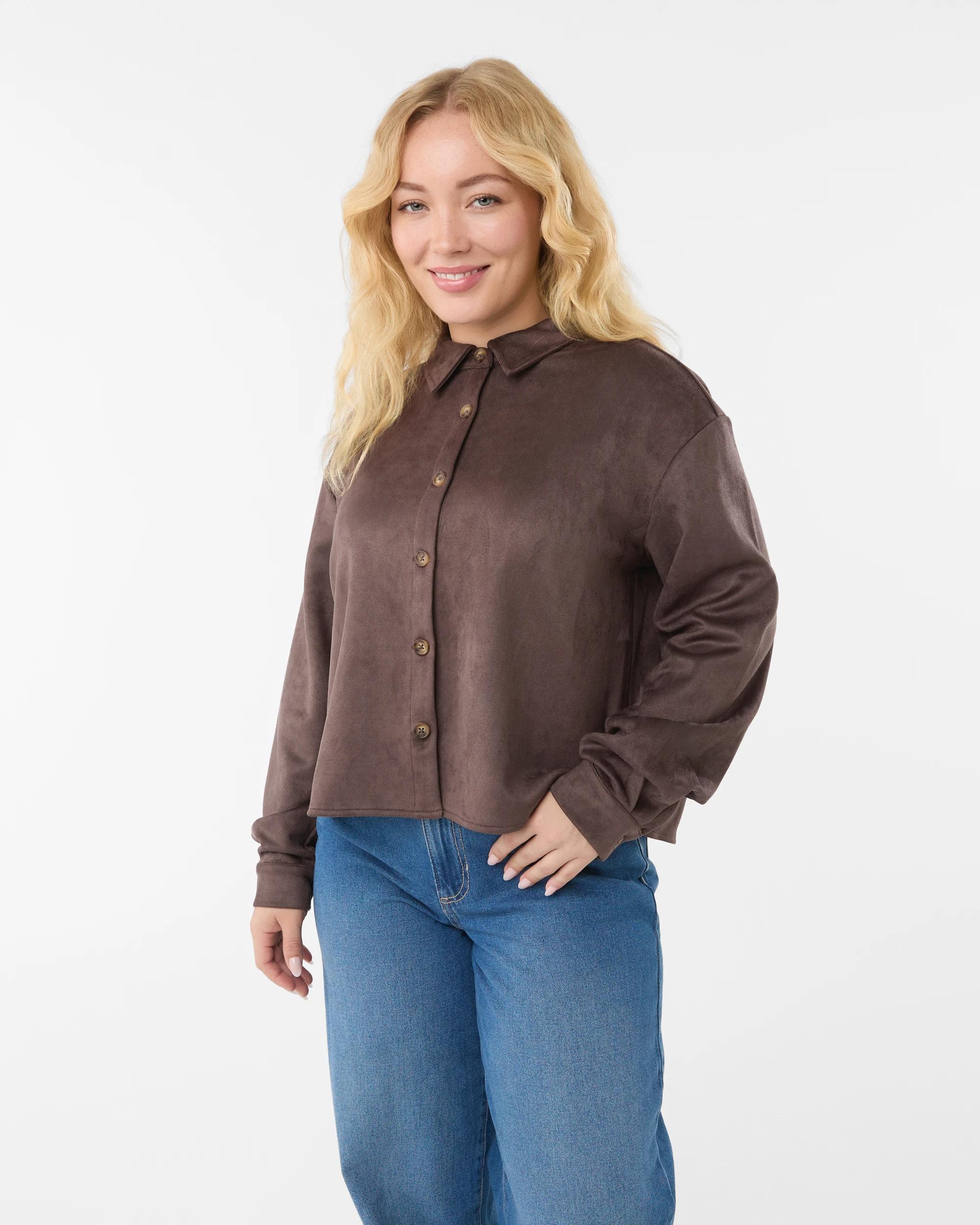 3 Long Sleeve Suedette Shirt Choc Plum, 3 of 10