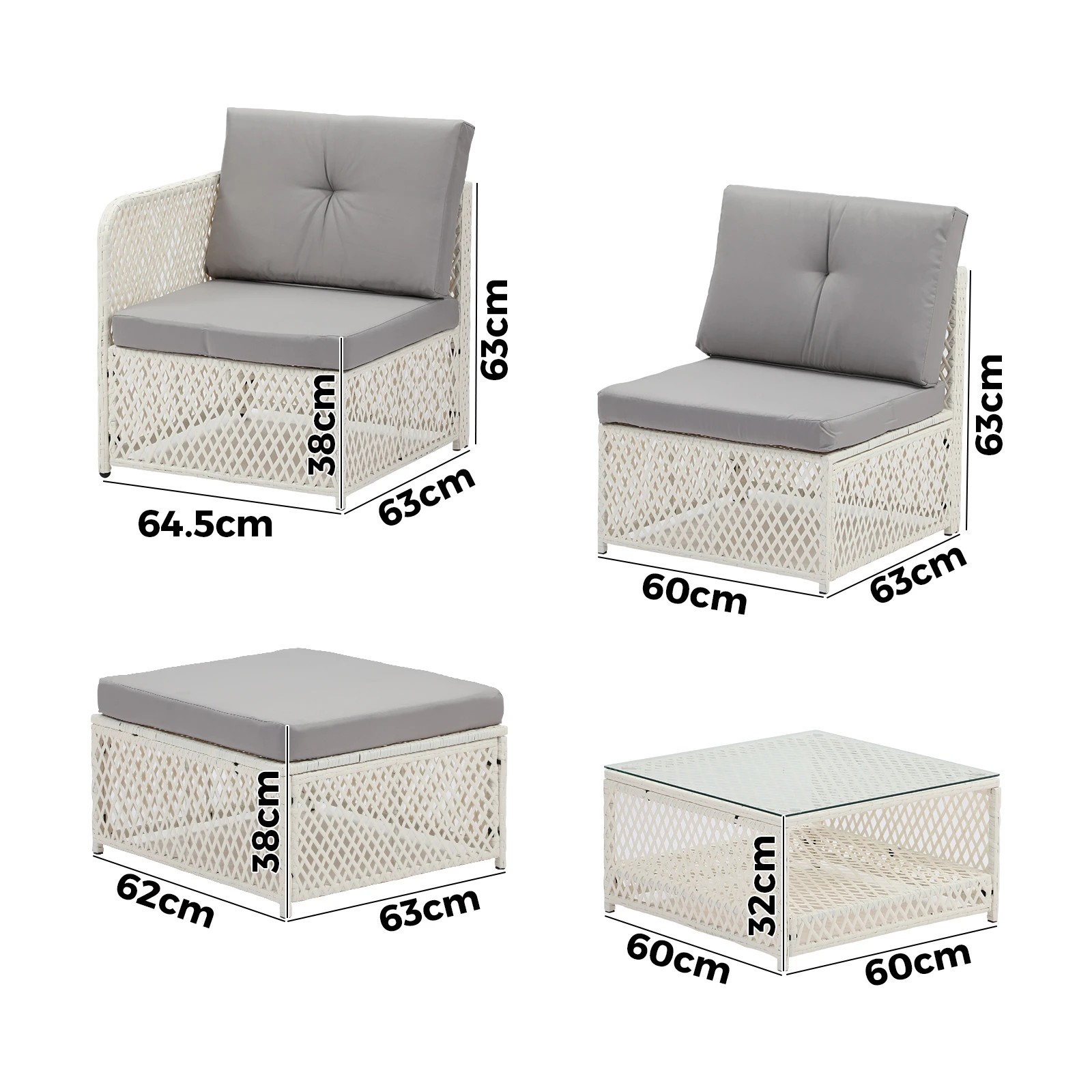 2 Livsip Outdoor Sofa Set 6 Seater Wicker Lounge Setting - White, 2 of 8