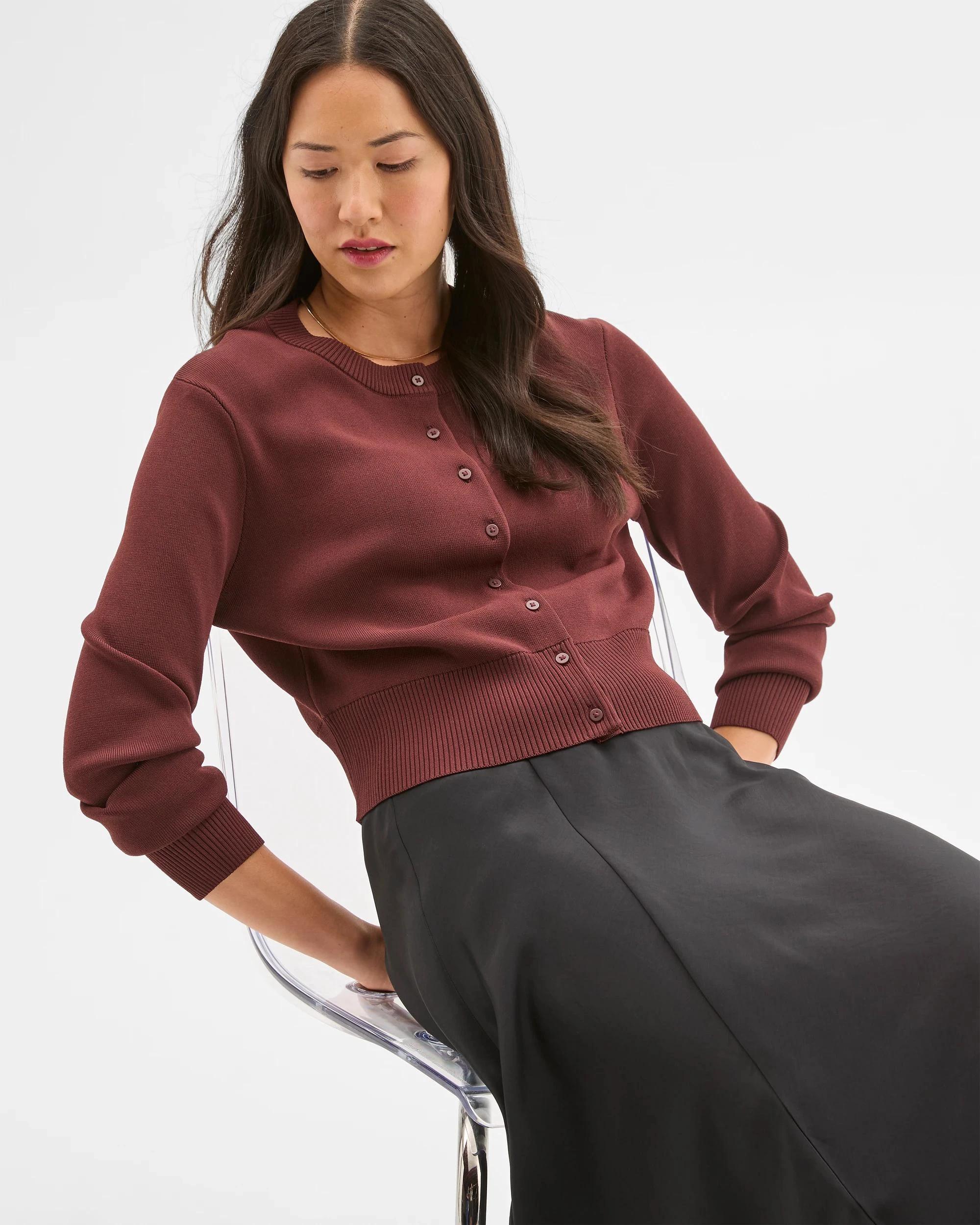 7 Preview Crepe Knit Cardigan RUM RAISIN, 7 of 7