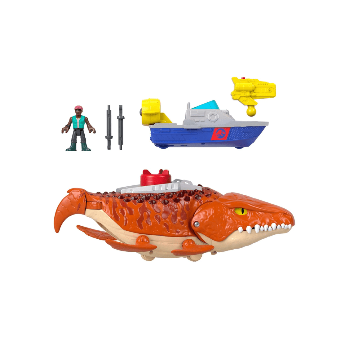2 Mattel Fisher-Price Imaginext Jurassic World Rebirth Aquachomp Chase Mosasaurus Dinosaur Toy Playset - Orange, 2 of 5