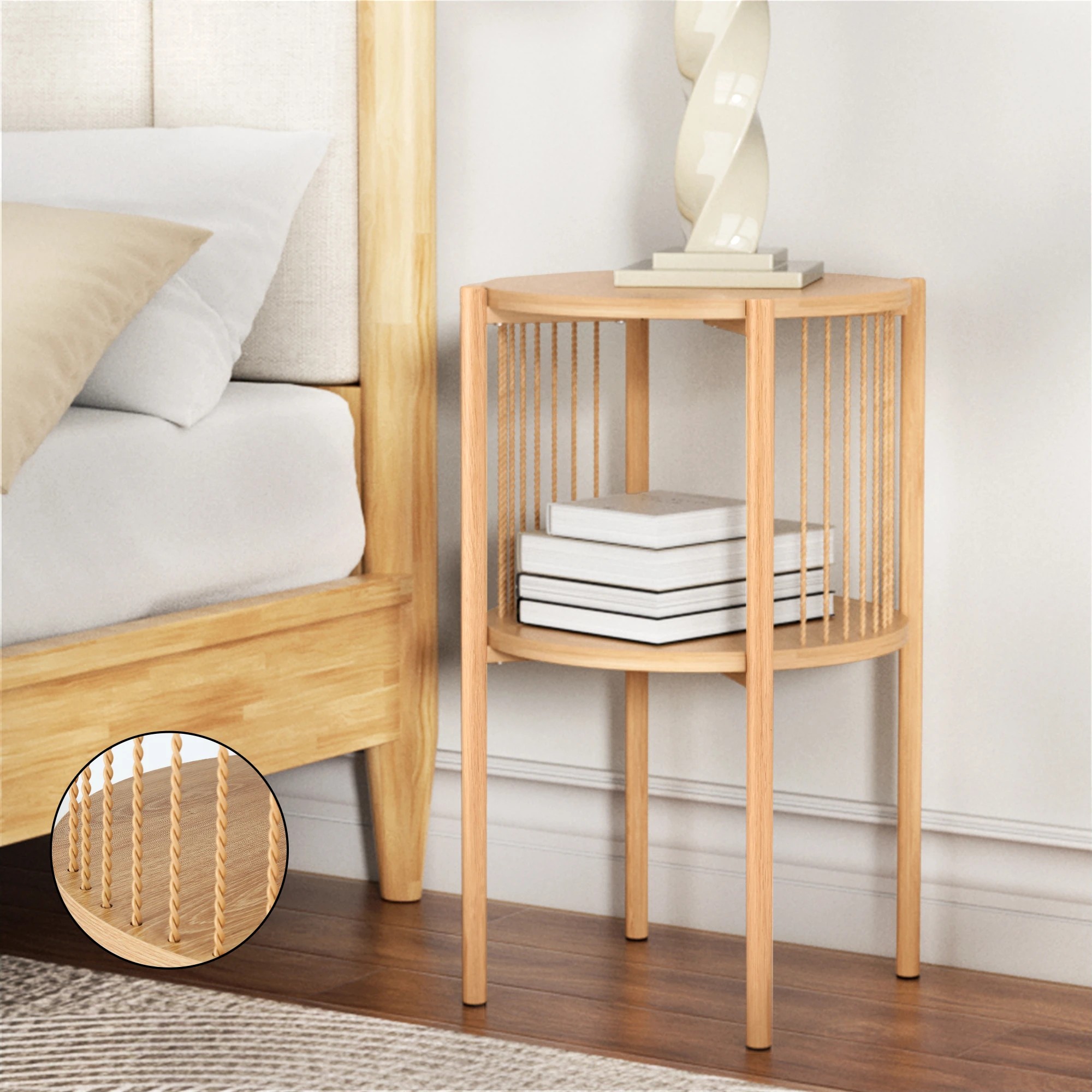 5 Artiss Floor Lounge Folding Swivel Sofa Chair and 2 Tier Round End Side Table Set - White, 5 of 7