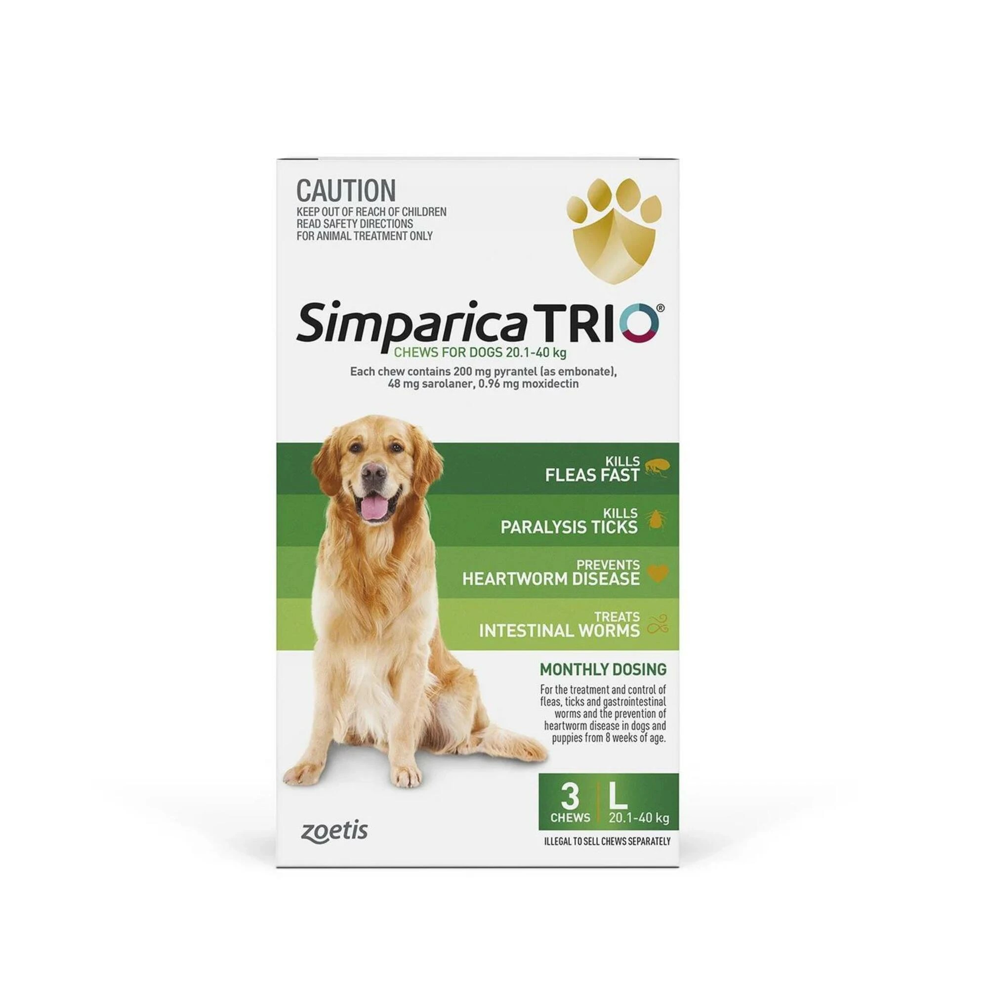 1 Simparica Trio Flea Tick And Worming Chews For Large Dogs Green 3 Pack, 1 of 2