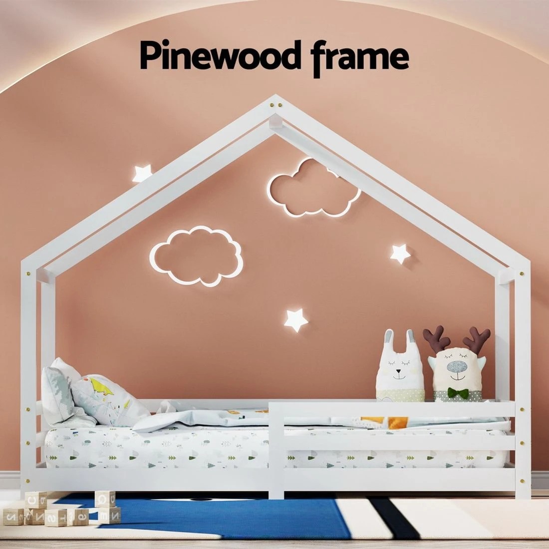 5 Artiss Bed Frame Wooden Kids Single House Frame  AMOS - White, 5 of 7