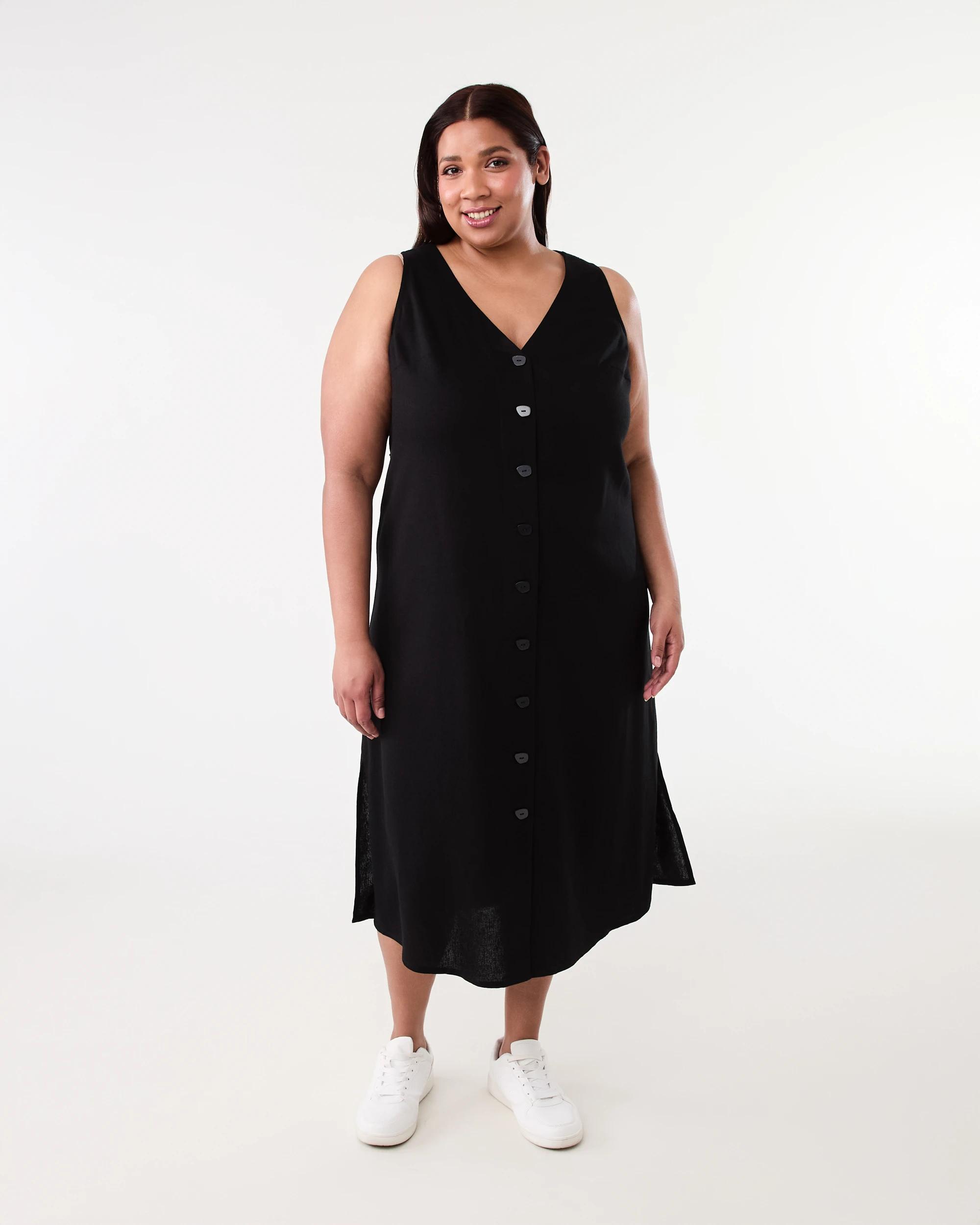1 Curve Sleeveless Button Through Midi Dress Black, 1 of 7