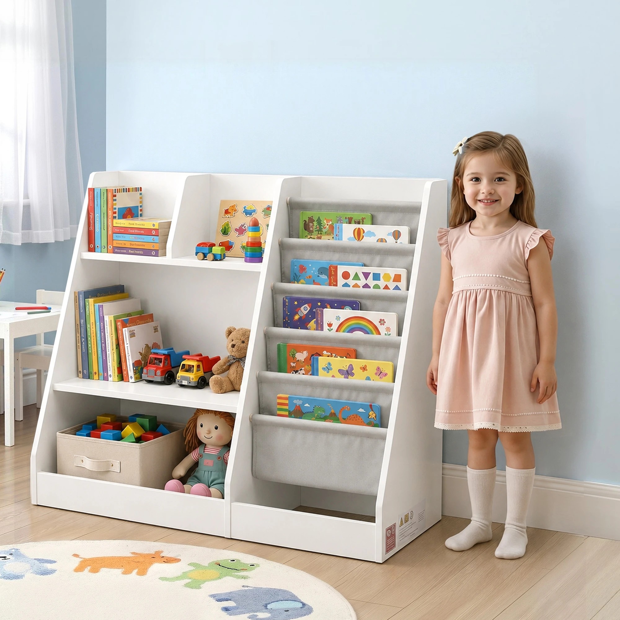 4 Keezi Kids Bookshelf Wood Bookcase Toddler Toys Storage Rack Display Shelves - White, 4 of 8