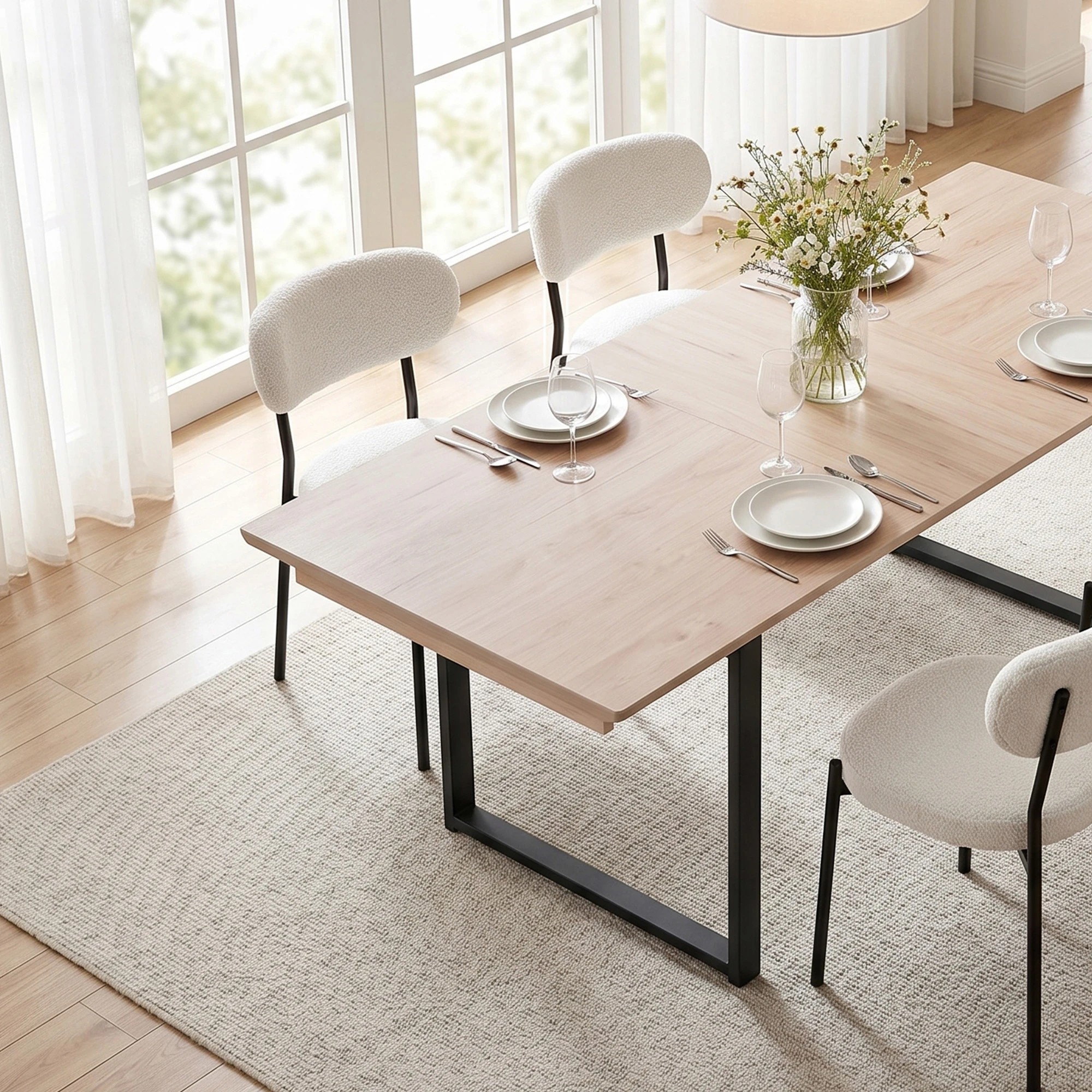 8 Artiss 200cm Extendable Dining Table Set with 4x Dining Chairs Sherpa - Multi, 8 of 10