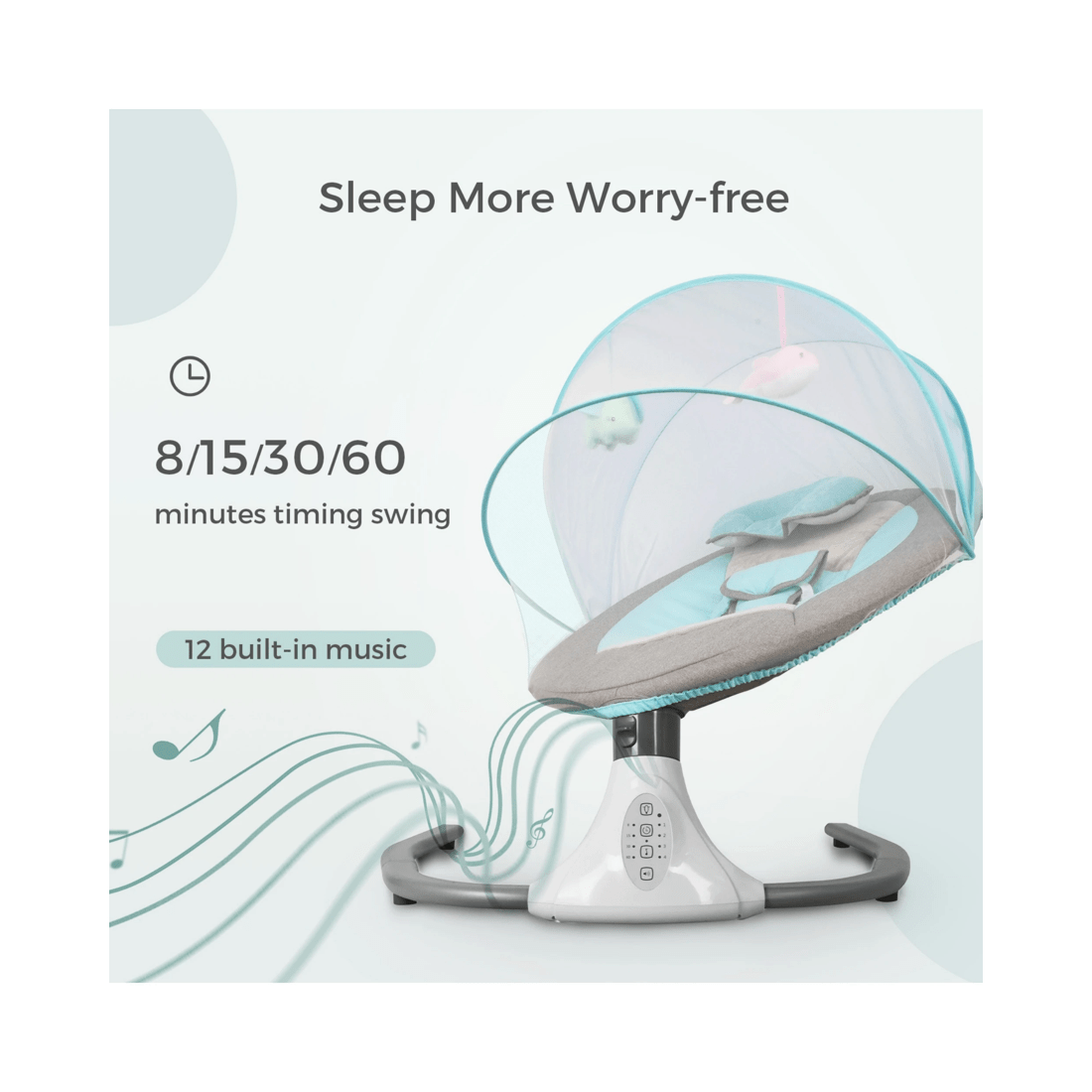 4 Advwin Electric Baby Swing Baby Bouncer Rocker With Mosquito Net Toddler Seat Soft Peachskin Blue, 4 of 9