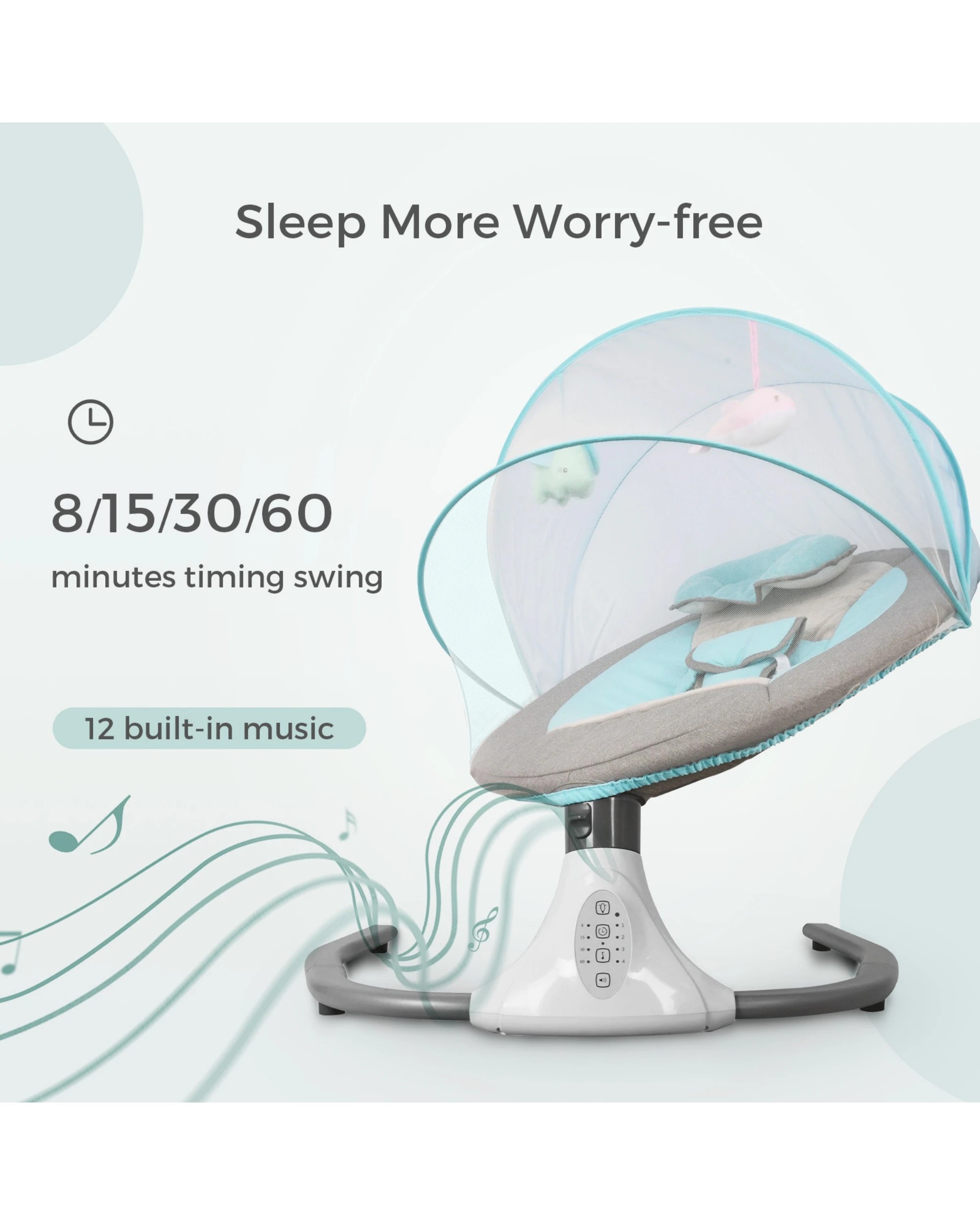 4 Advwin Electric Baby Swing Baby Bouncer Rocker with Mosquito Net Toddler Seat Soft Peachskin Blue, 4 of 9