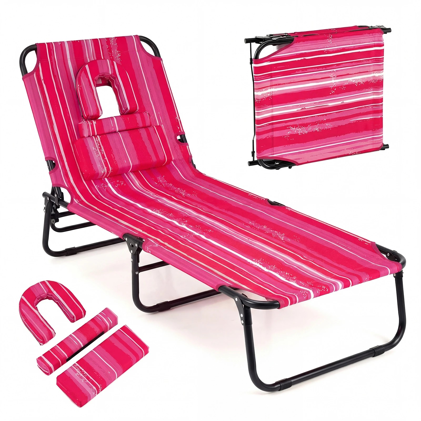 Costway Folding Outdoor Sun Lounger Face Down Portable Tanning Chair ...