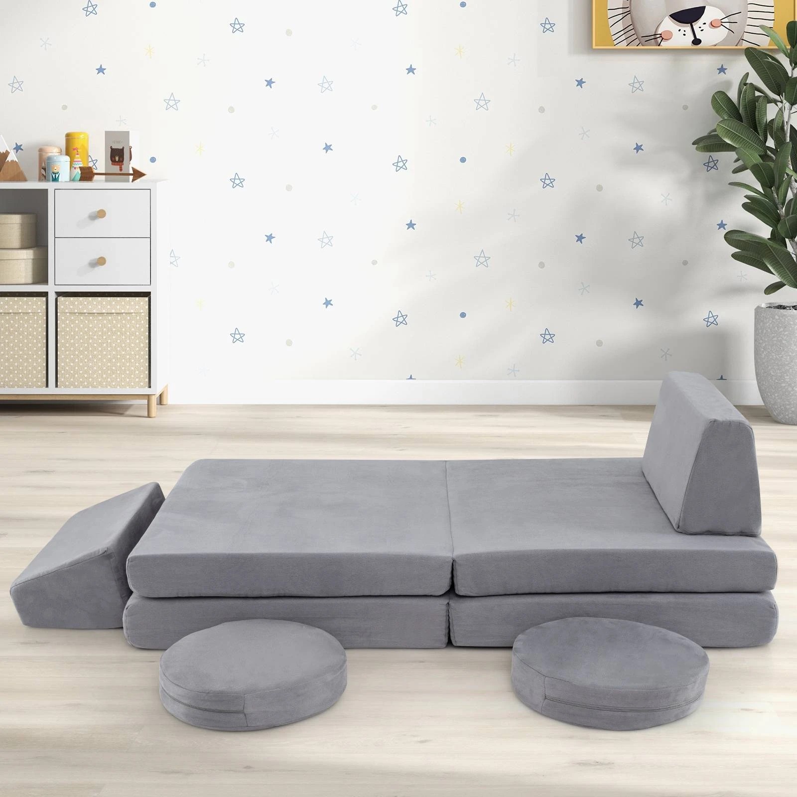 3 Costway 6PCS Modular Play Sofa Kids Foam Couch Grey, 3 of 3