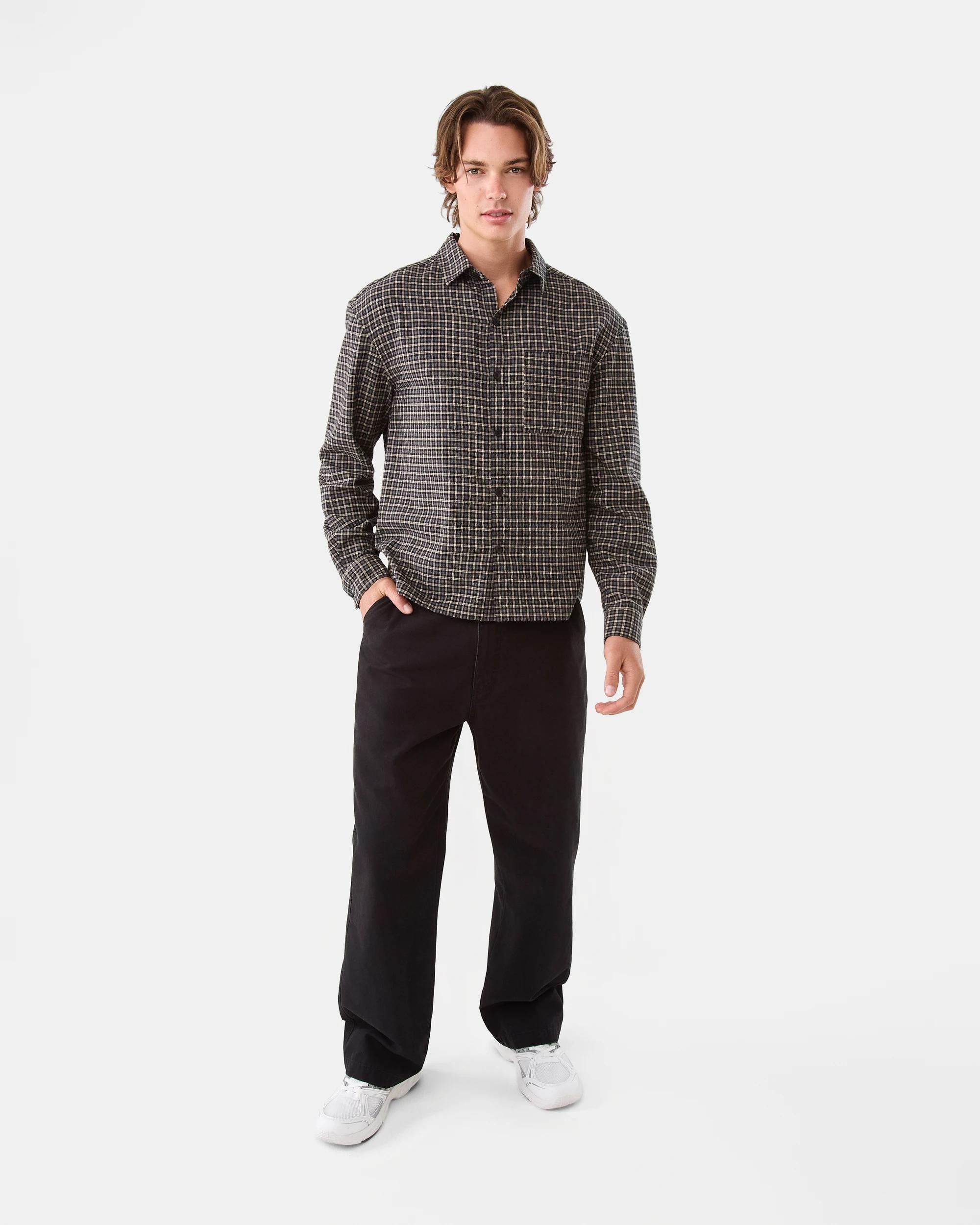 2 Long Sleeve Boxy Shirt Blk Check, 2 of 8