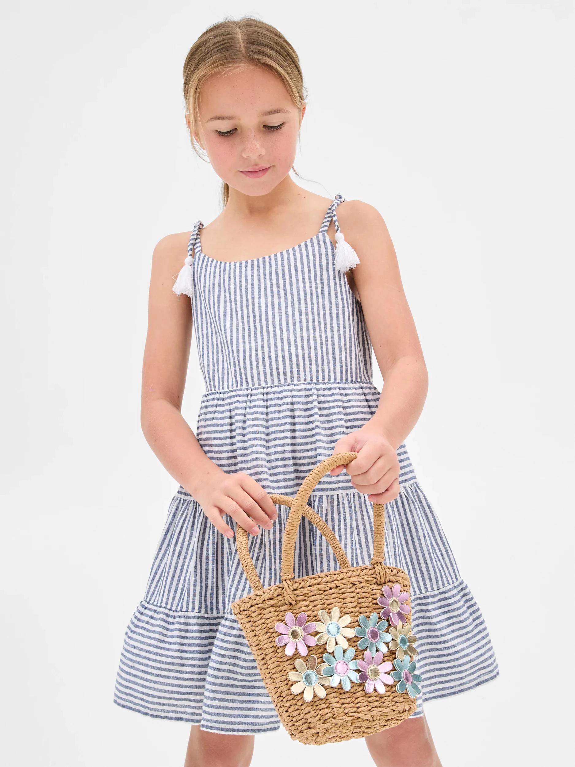 1 Target Woven Tiered Trextured Dress VINTAGE INDIGO STRIPE, 1 of 6