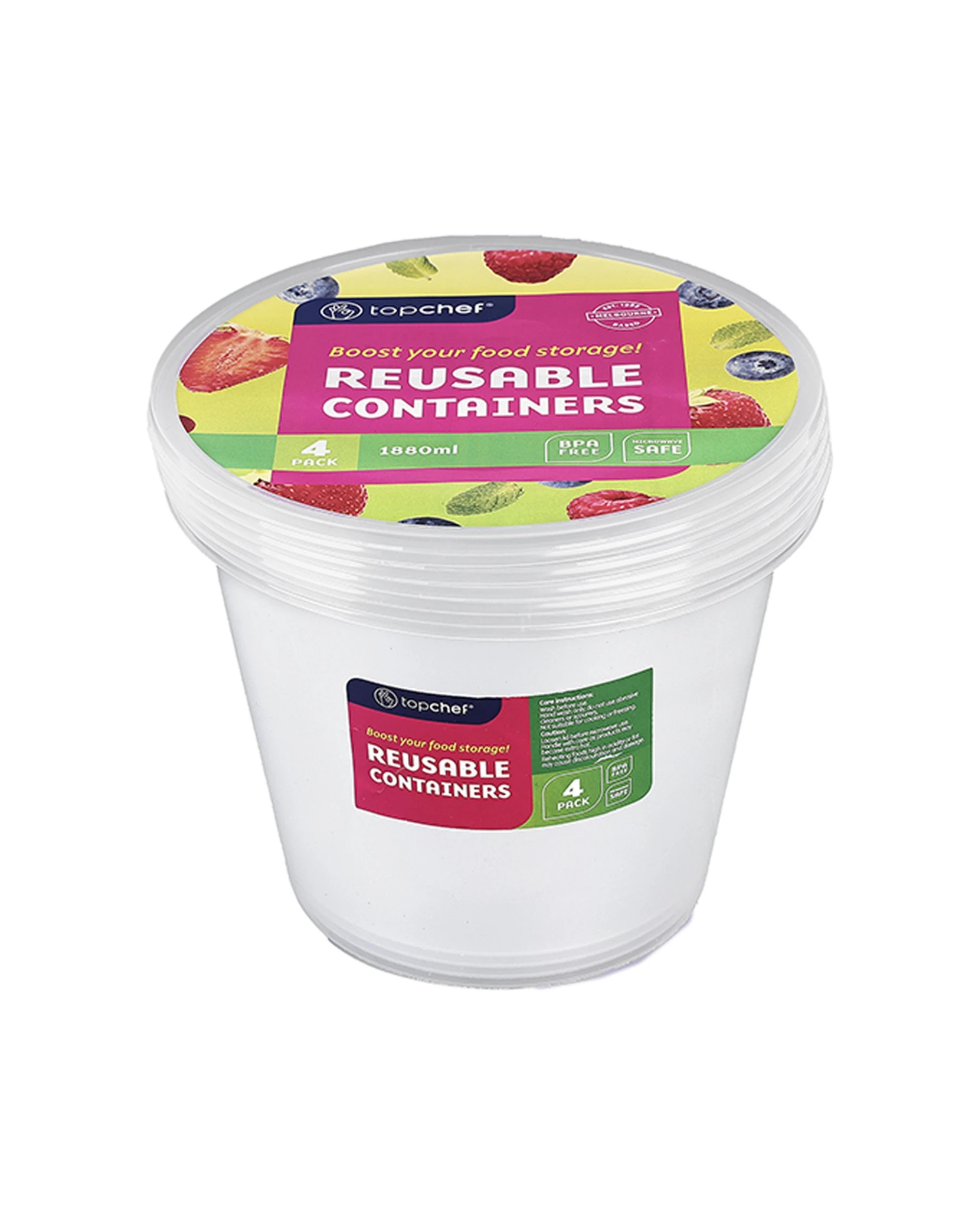 2 Topchef 24PC Round Reusable Food Storage Container 1880ml Box Poly - Clear, 2 of 2