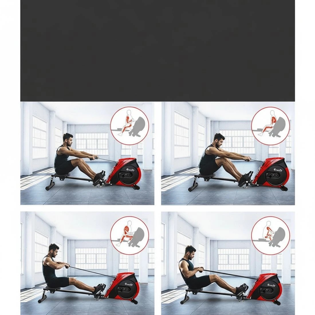 4 Everfit Rowing Machine Rower Elastic Rope Resistance Fitness Home - Red, 4 of 9