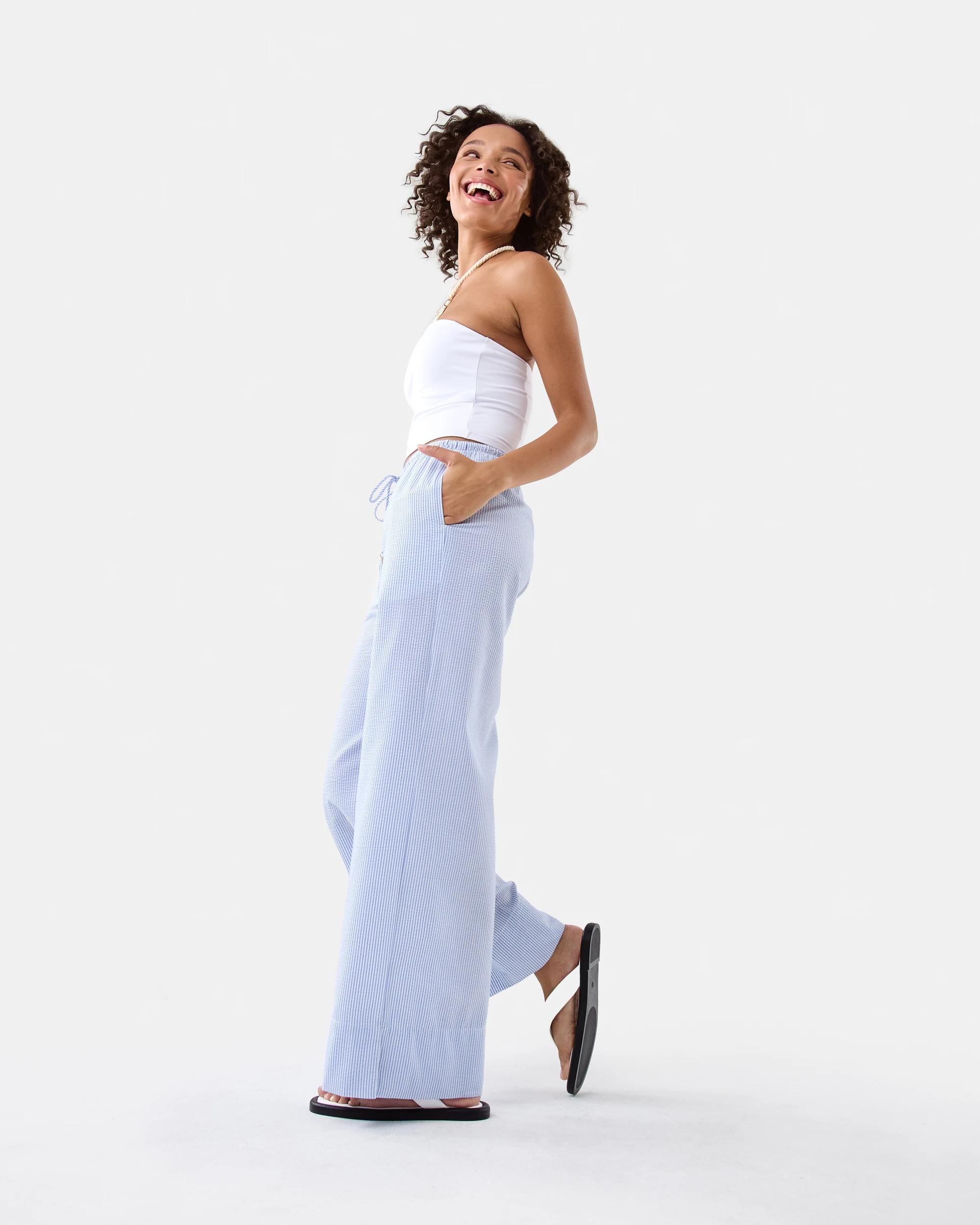 3 Pull-On Textured Pants Blu Stripe, 3 of 7