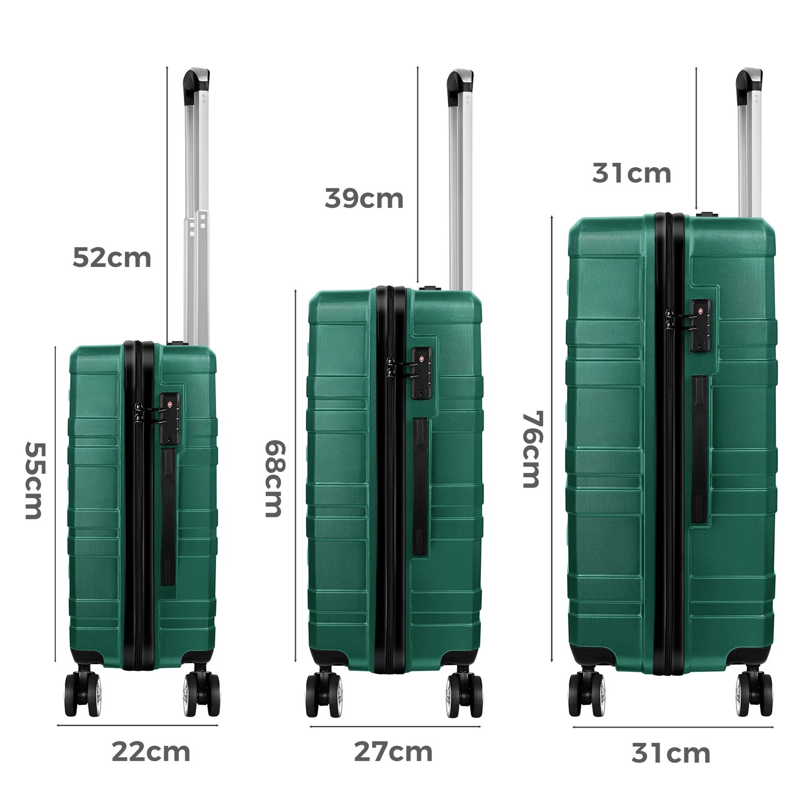 9 Alfordson Luggage 3PCS Set Suitcase ABS+PC Trolley TSA Hard Shell Case - Green, 9 of 10