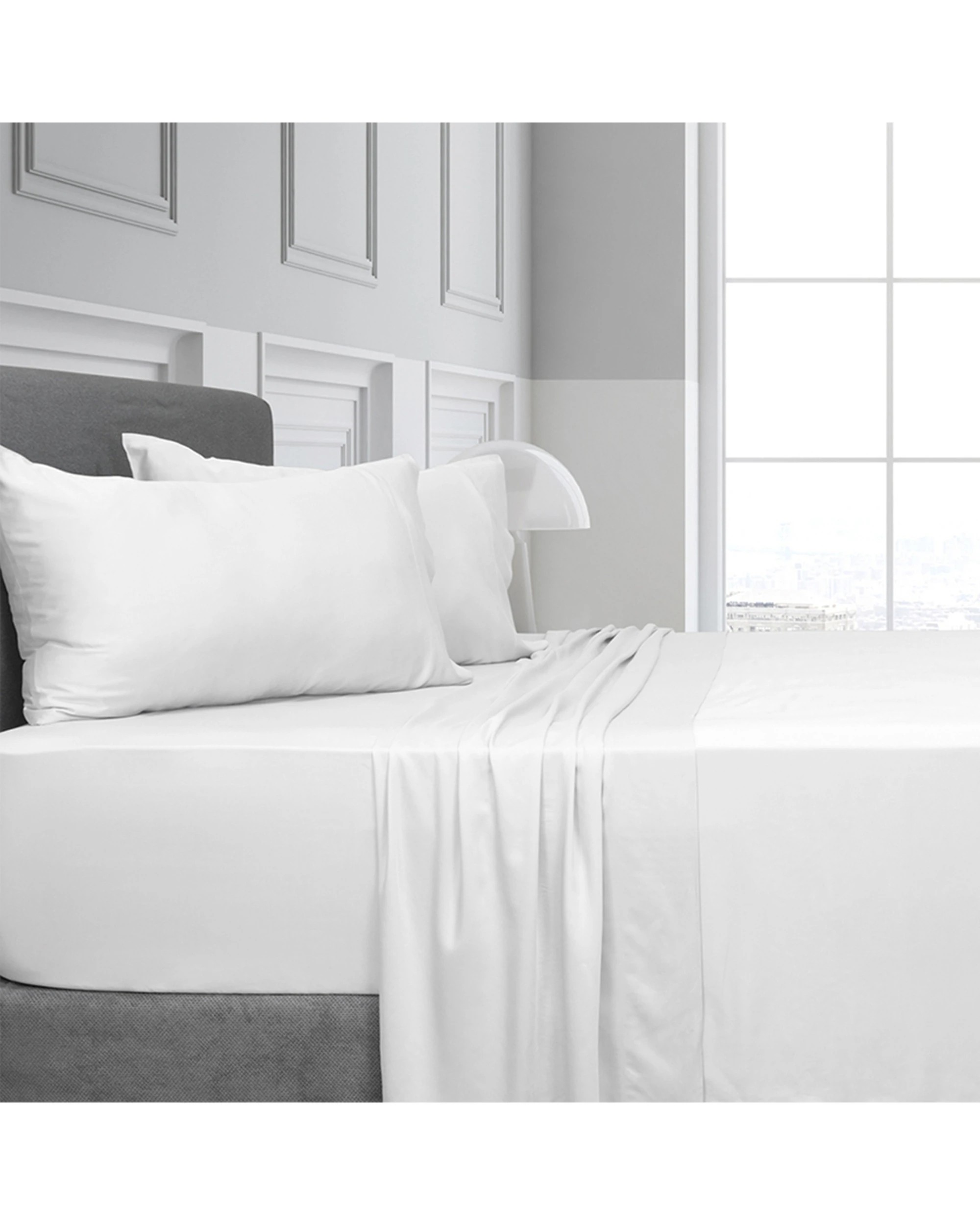 1 Algodon Rayon From Bamboo Fitted Sheet With 2 Pillowcases Set - Queen Bed - White, 1 of 4