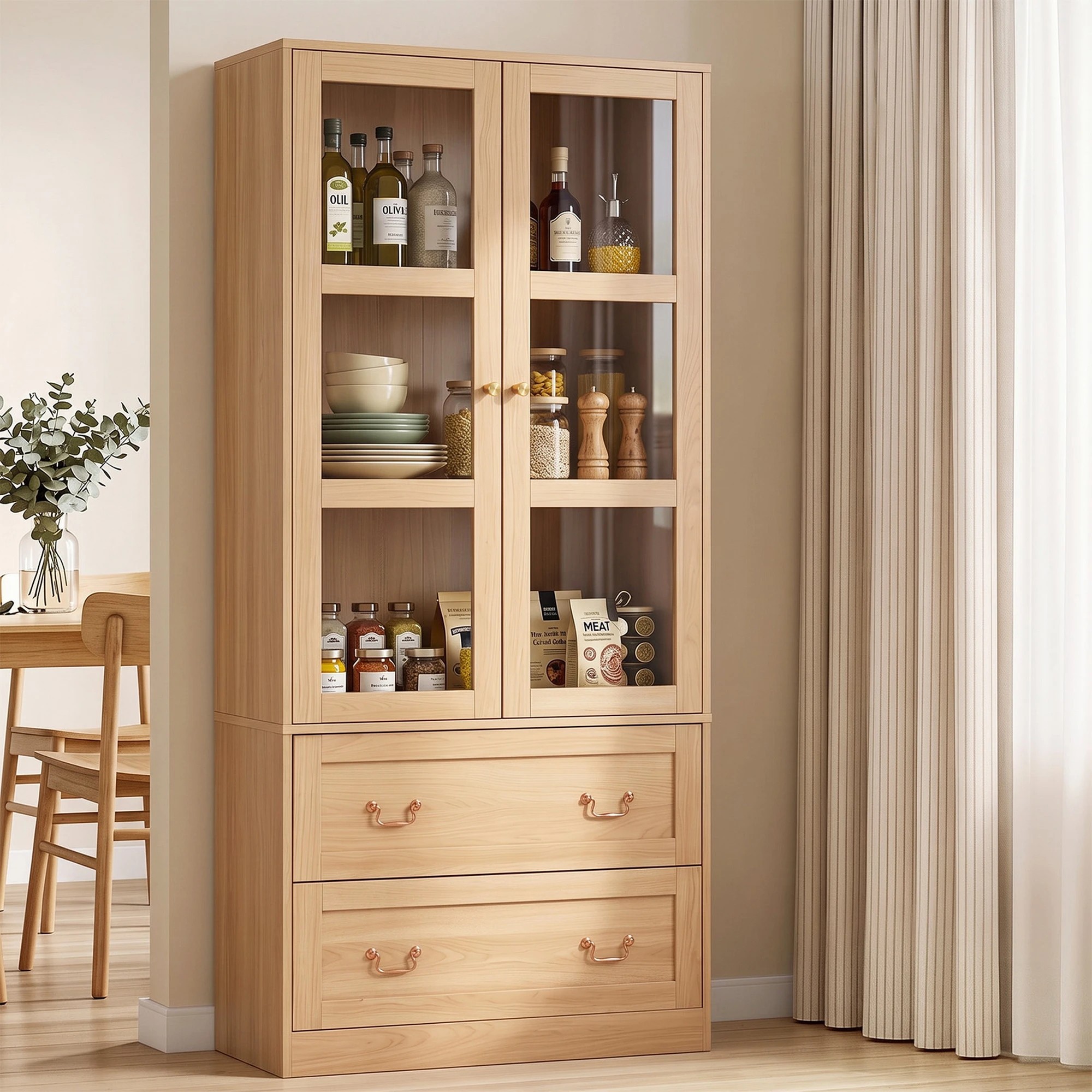 3 Artiss Buffet Cabinet Sideboard Pantry Kitchen Storage 180cm Wood - Natural, 3 of 9