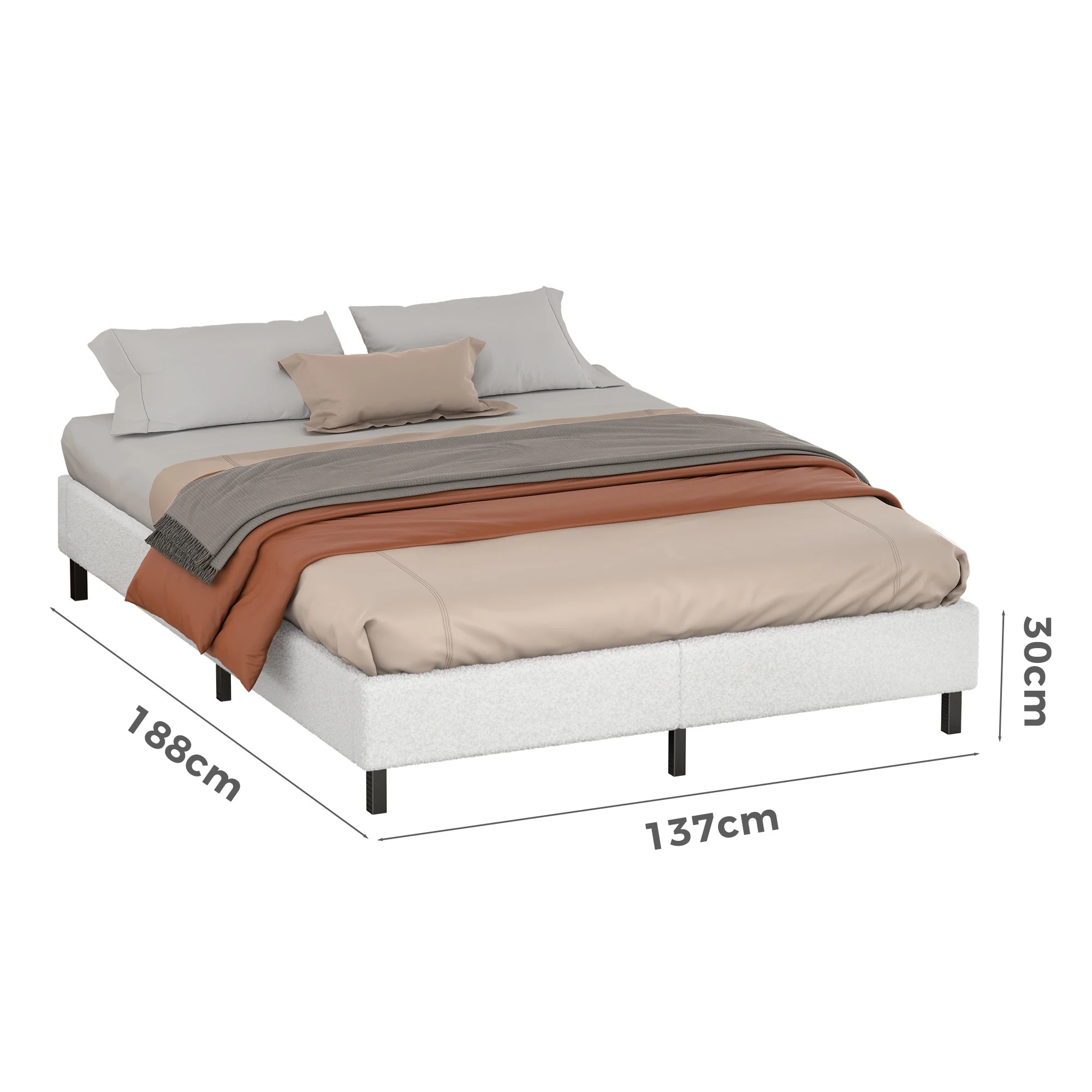 7 Alfordson Bed Frame Double Size Mattress Base Foundation Boucle Basel - White, 7 of 10