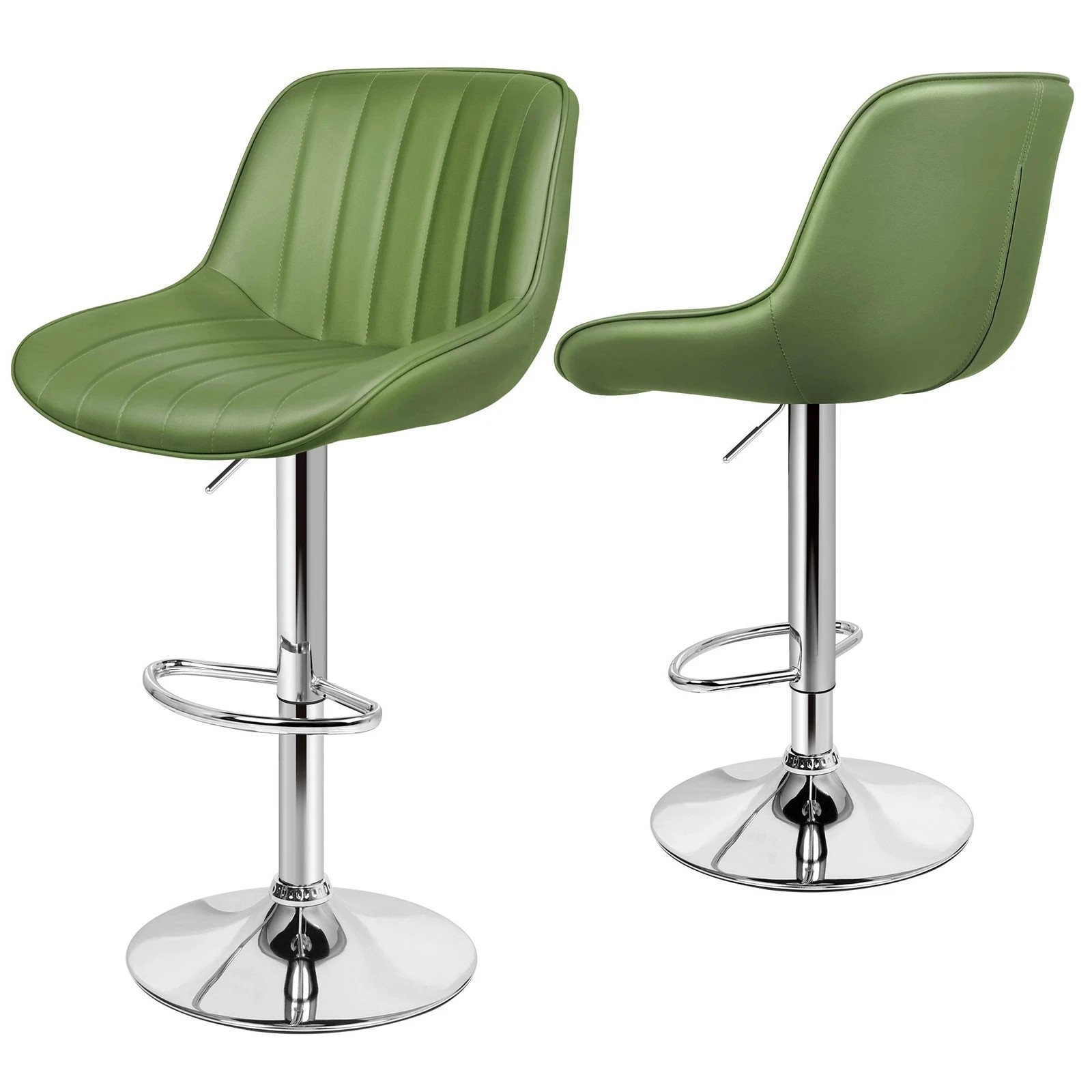 8 Alfordson 2x Bar Stools Gas Lift Leather Bar Chairs Kitchen Swivel - Green, 8 of 9