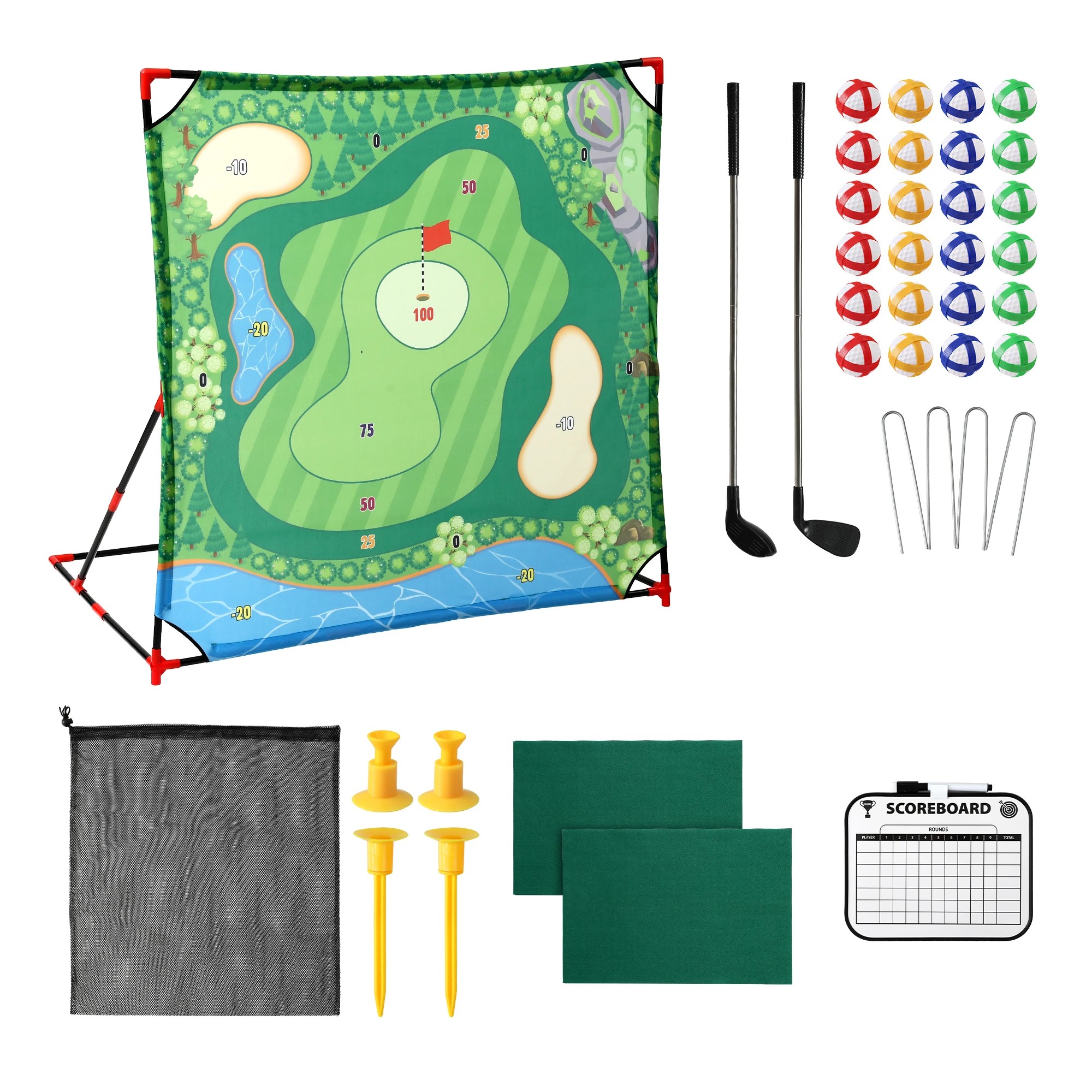 3 Keezi Kids Golf Play Set Chipping Game, 24 Sticky Balls, Adjustable Club & 2 Hitting Mats - Green, 3 of 9