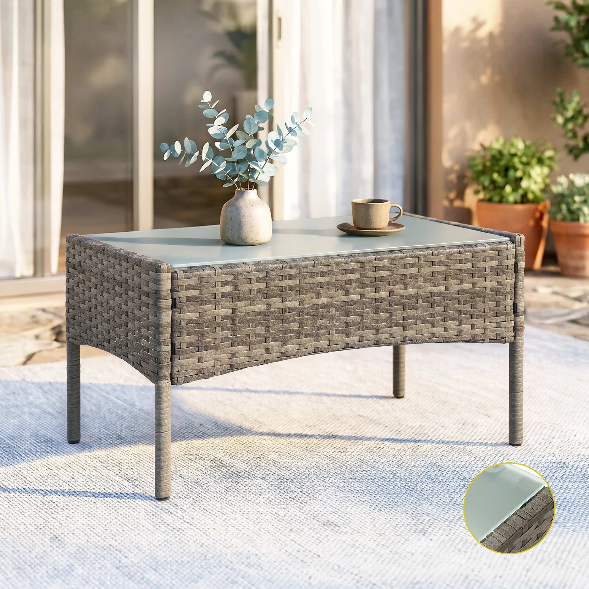 7 Gardeon 4-Piece Outdoor Sofa Set with Two Pillows Rattan Furniture Coffee Table and Chair Set - Grey, 7 of 8