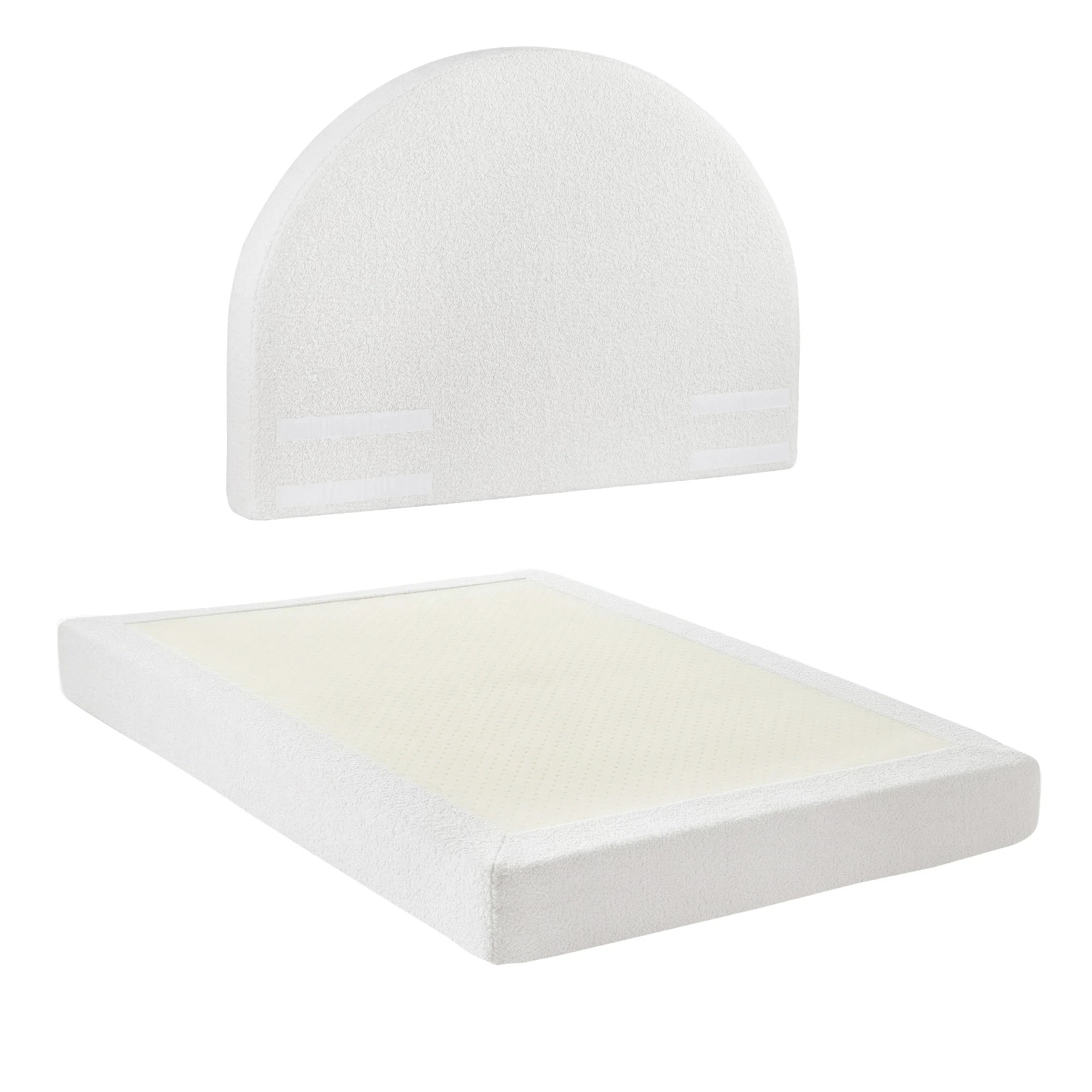 1 Artiss Double Bed Frame Boucle Fabric No-Assembly Beds Vacuum Compressed Removable Washable Cover - White, 1 of 9