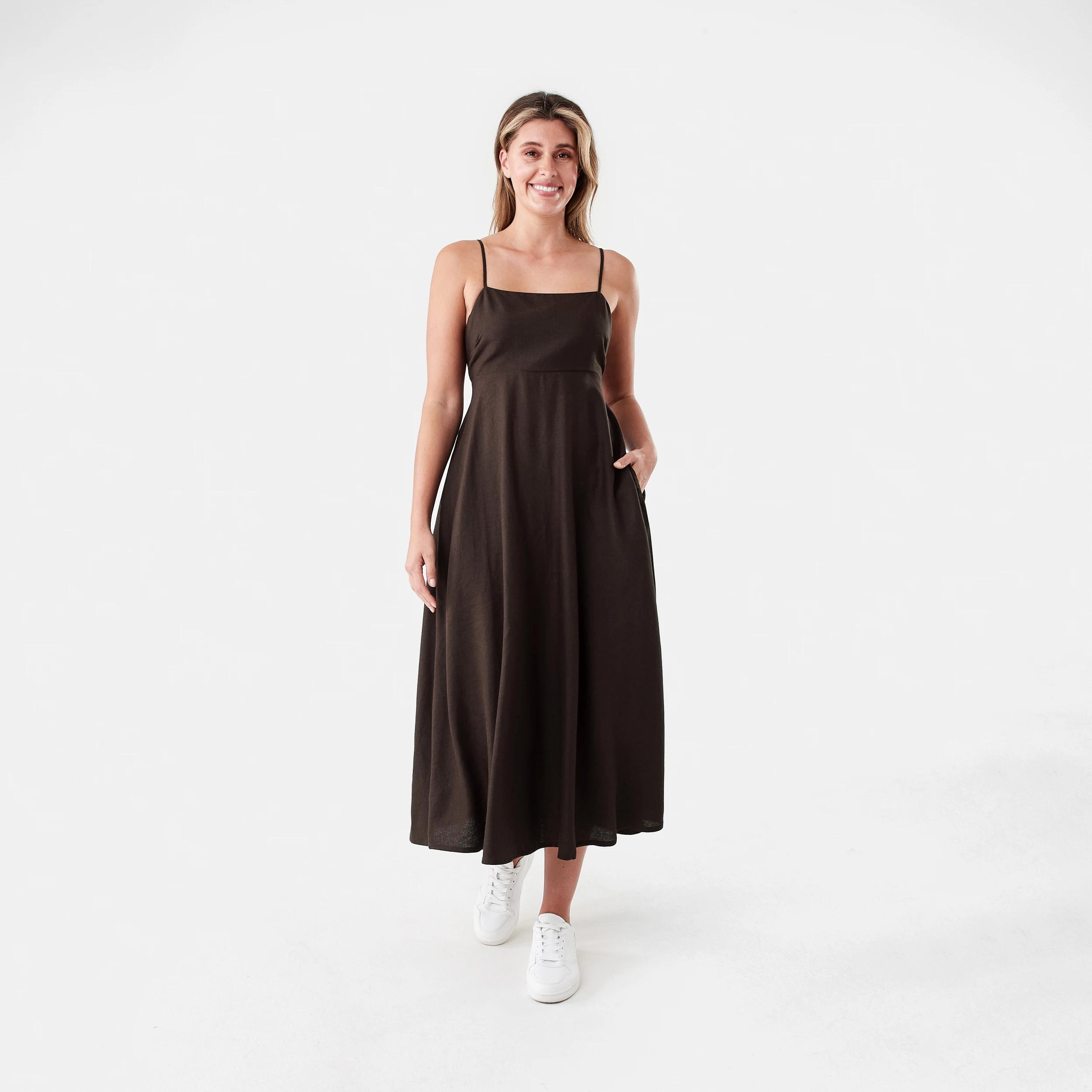 1 Sleeveless Tie Back Midi Dress Melt Brown, 1 of 7