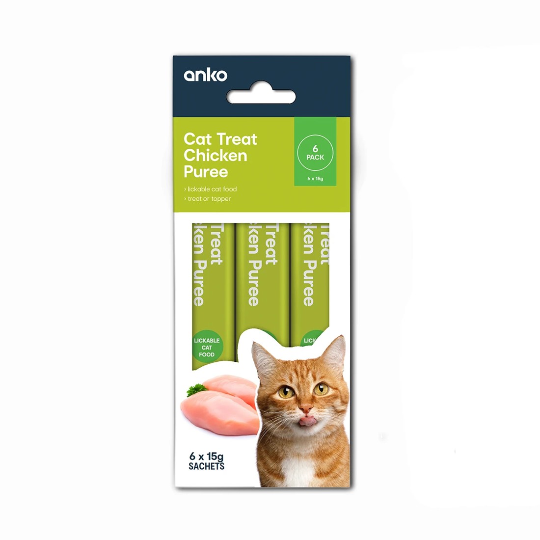 1 6 Pack Cat Treat Chicken Puree Sachets, 1 of 2