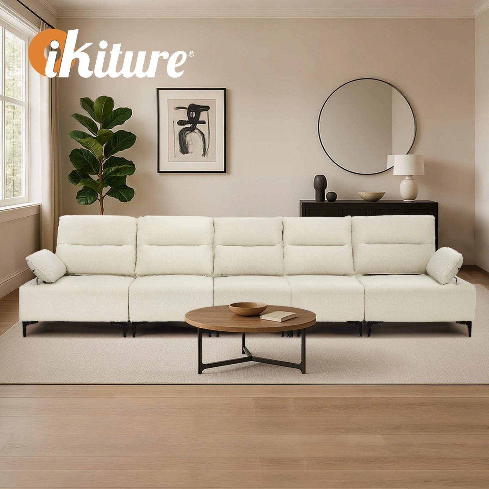 7 Oikiture 5 Seater Couch Sofa Chenille Adjustable Armrest - Beige, 7 of 10