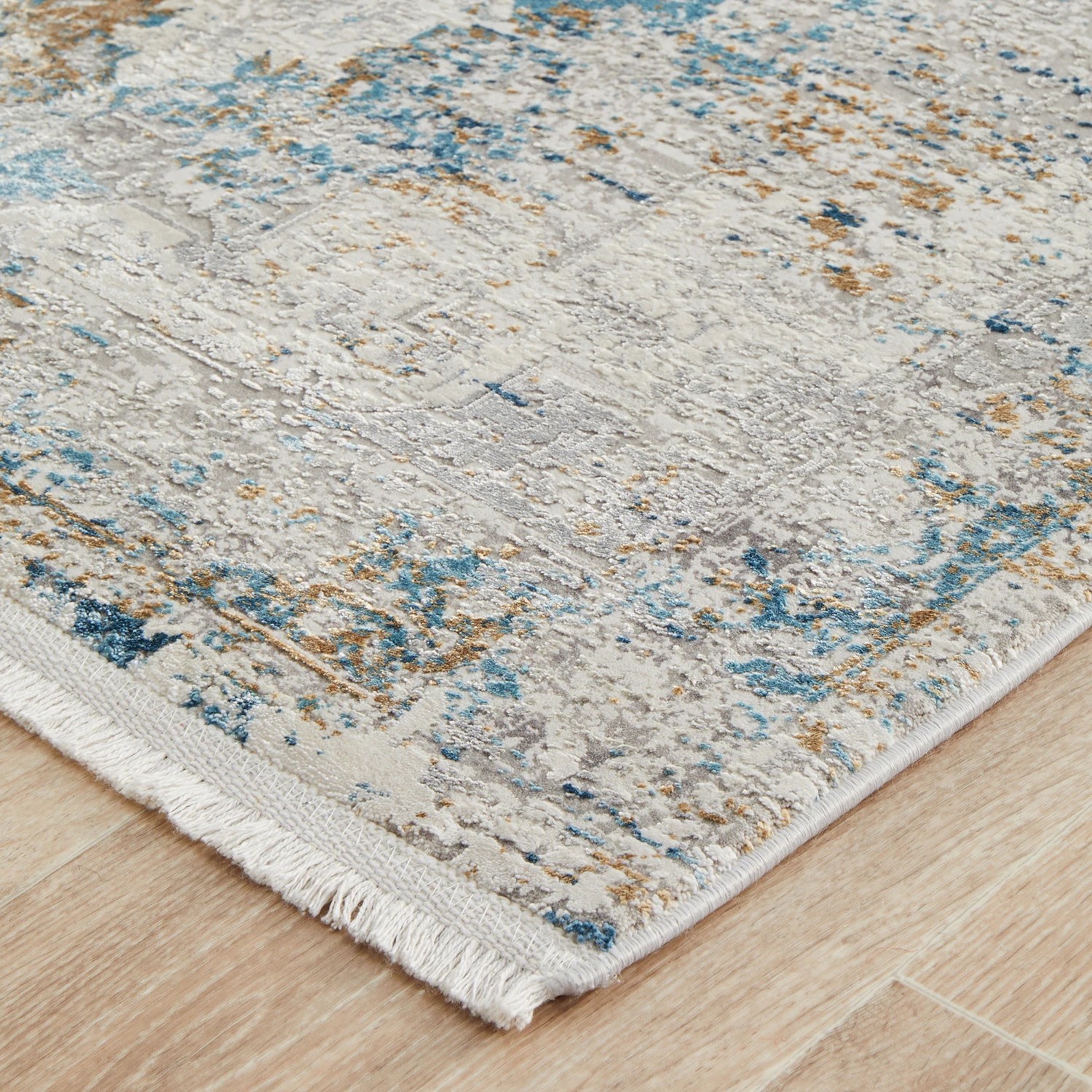 5 Common Ground Rugs Glimmers 104 400x80cm Runner - Large Bamboo Silk Power Loomed Rug - Blue, 5 of 9