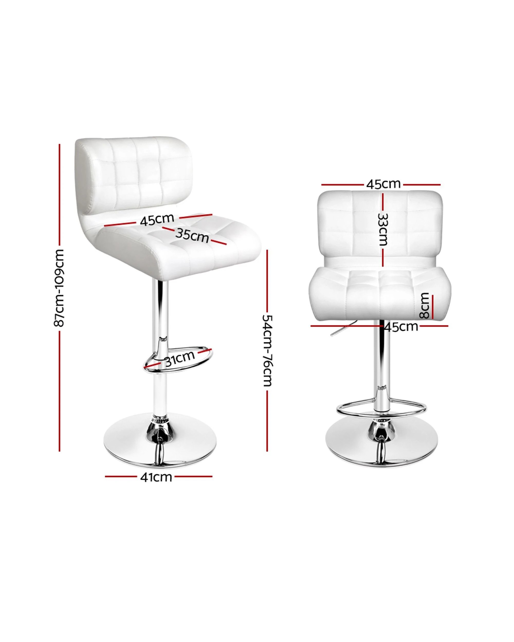 2 Artiss 4x Bar Stools Gas Lift Leather Padded - White, 2 of 6