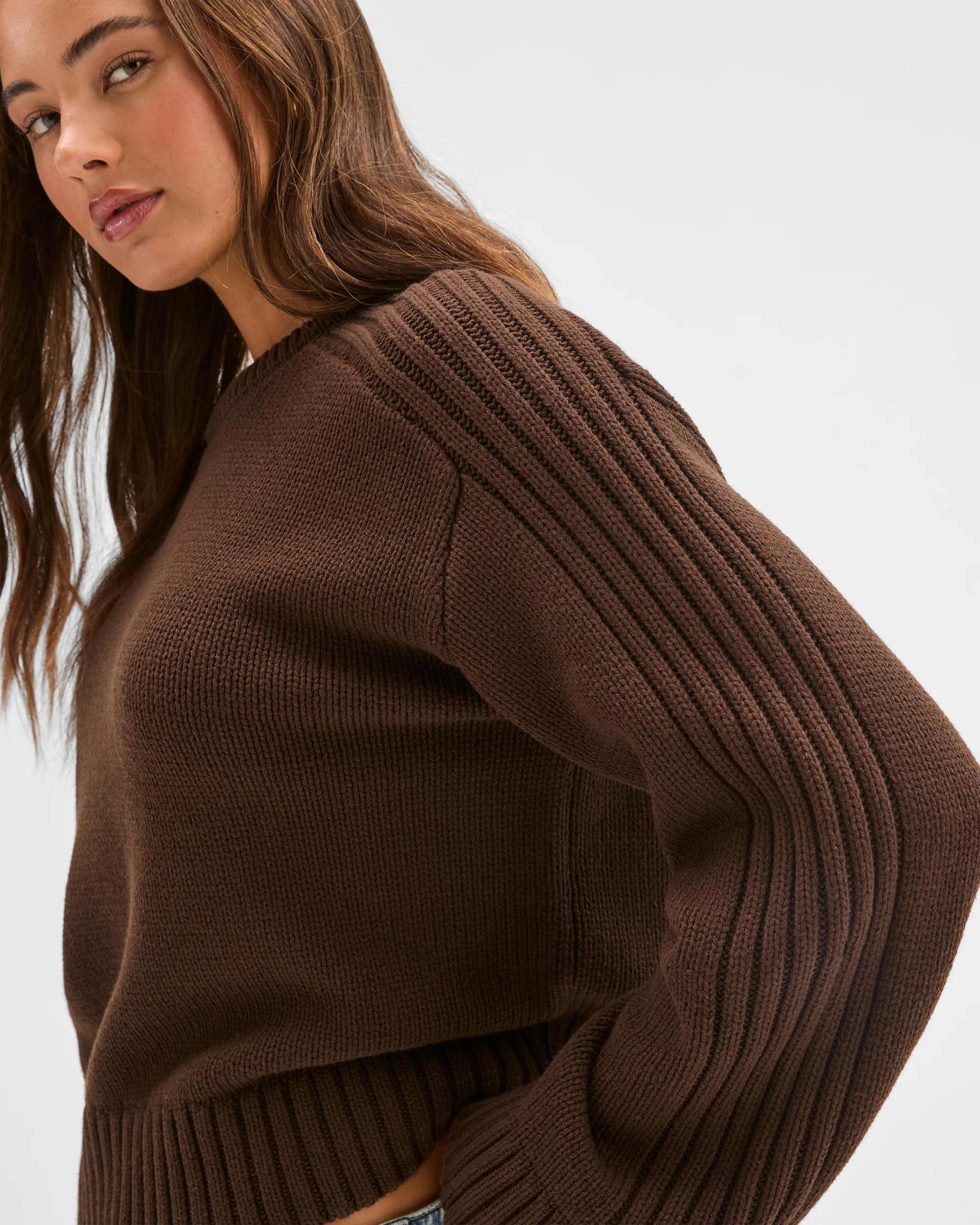 5 Lily Loves Australian Cotton Blend Crew Neck Knit Jumper DARK COCOA, 5 of 6