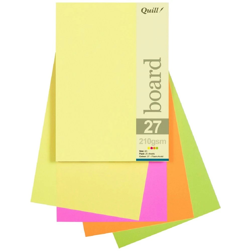 1 Quill A5 230gsm Board Fluoro Assorted 25 Pack, 1 of 1