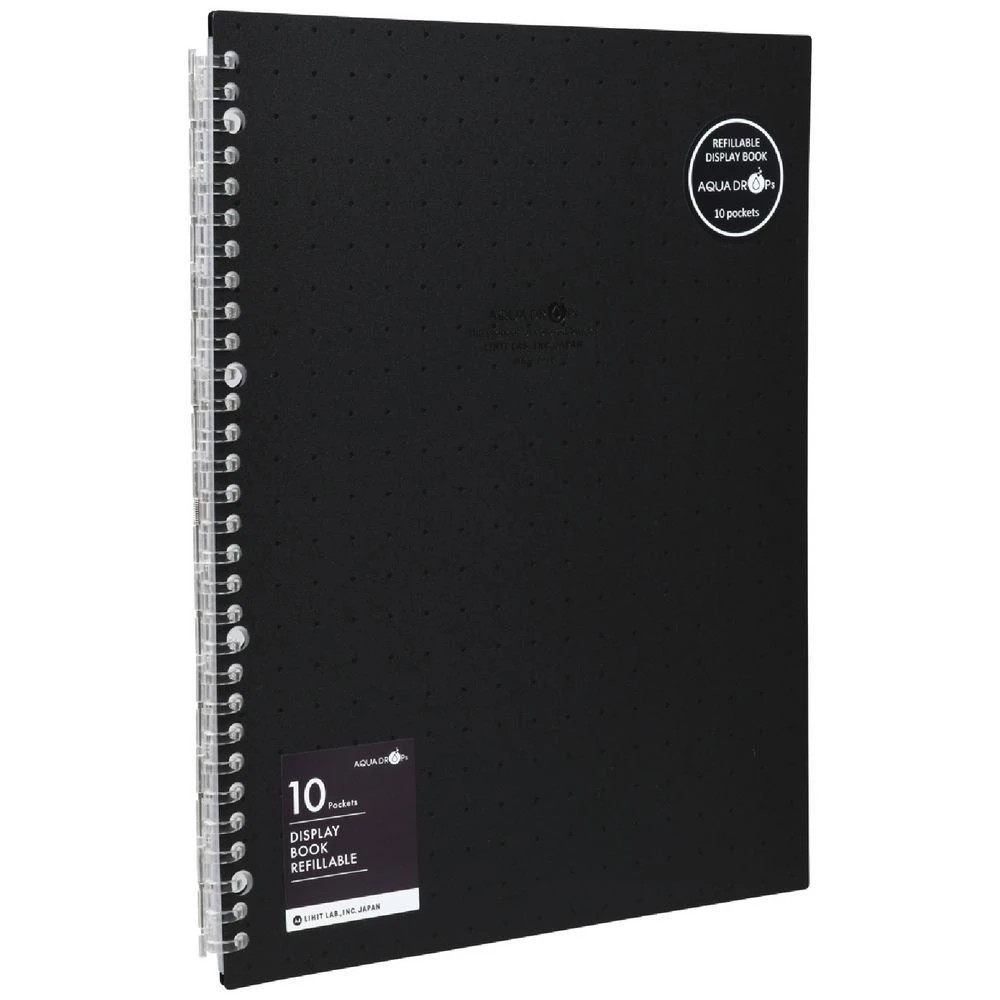 1 Aqua Drops Refillable Display Book A4 10 Pocket Black, 1 of 5