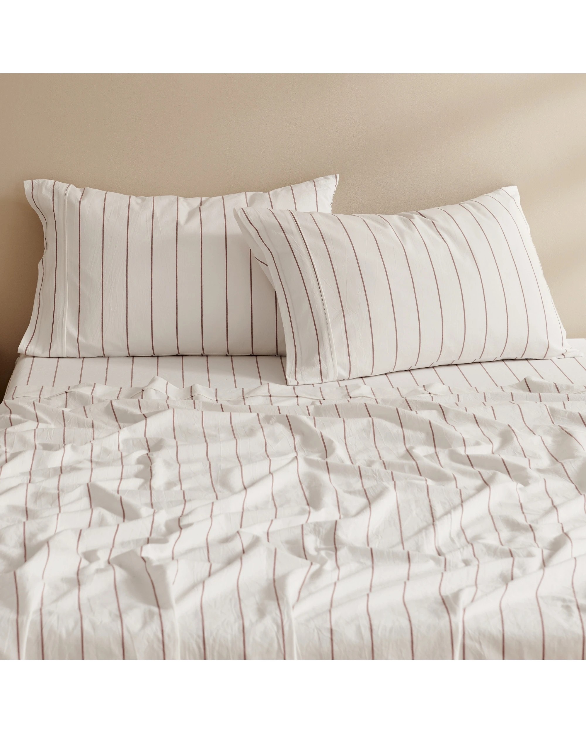7 Dreamaker Rumi Stripe Washed Cotton Sheet Set - Queen Bed - White with Rust, 7 of 7