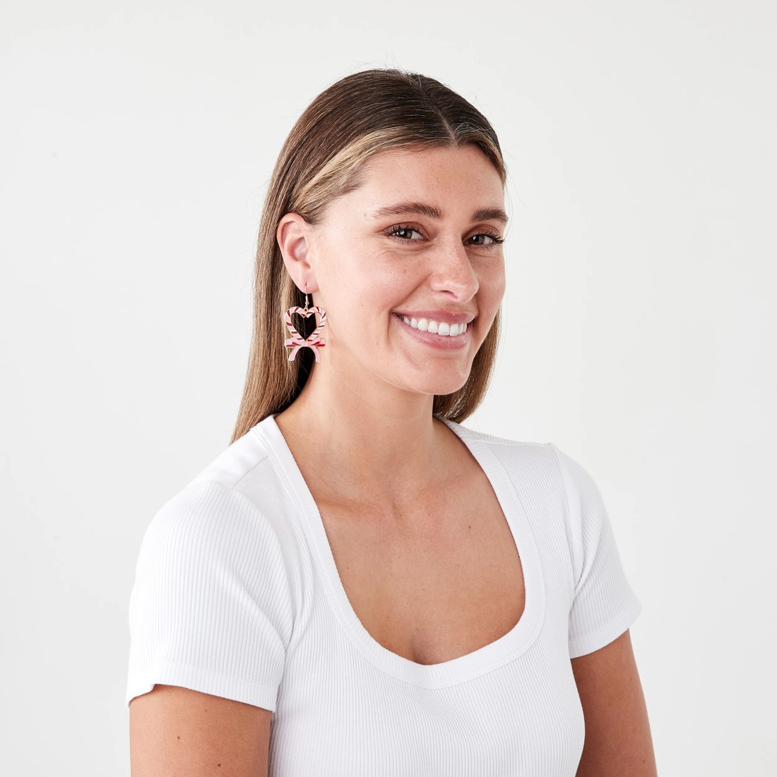 4 Christmas Heart Candycane Earrings - Pink, Red and Gold Tone, 4 of 5