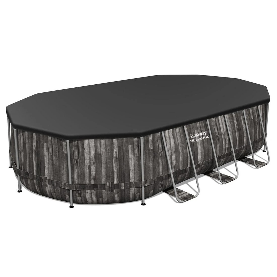 3 Bestway Swimming Pool Steel Frame Pool Set 6.1x3.66m w/ Filter Pump Ladder Cover - Grey, 3 of 6